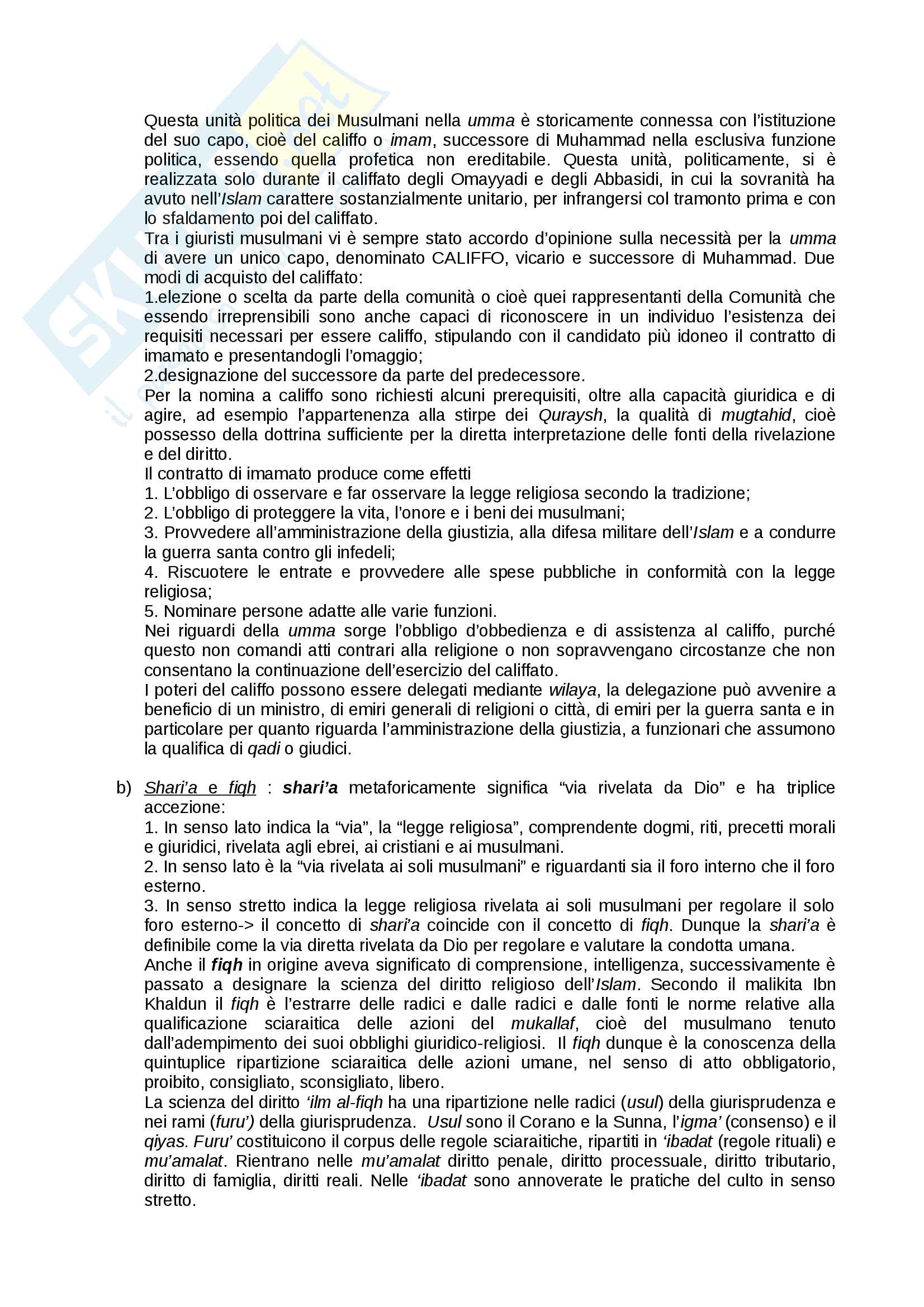 Riassunto esame diritto musulmano, prof. Aluffi, libro consigliato Il modello islamico, F.Castro Pag. 2