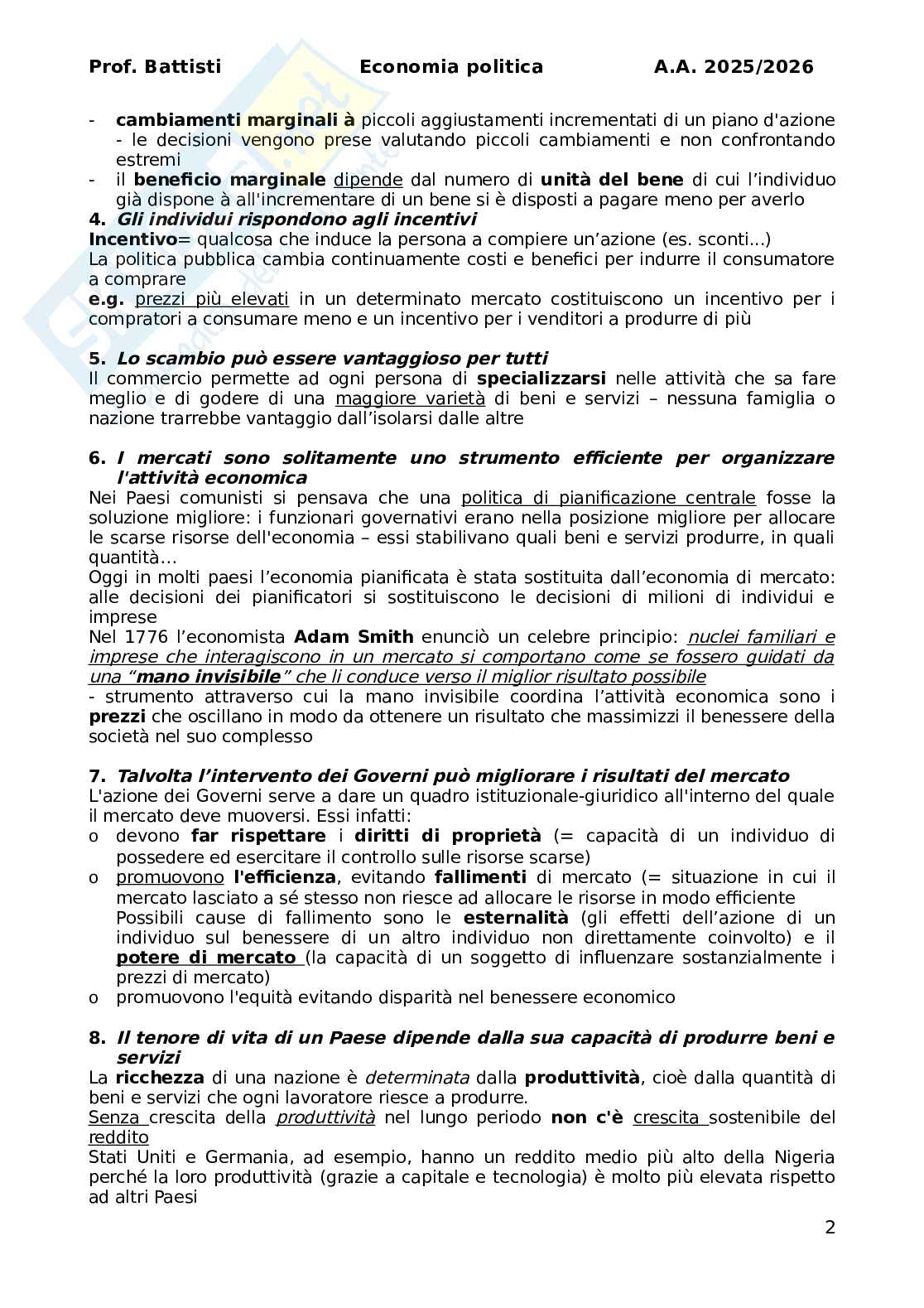 Riassunto esame Economia politica, Prof. Battisti Michele, libro consigliato L’essenziale di economia , Markiw Pag. 2