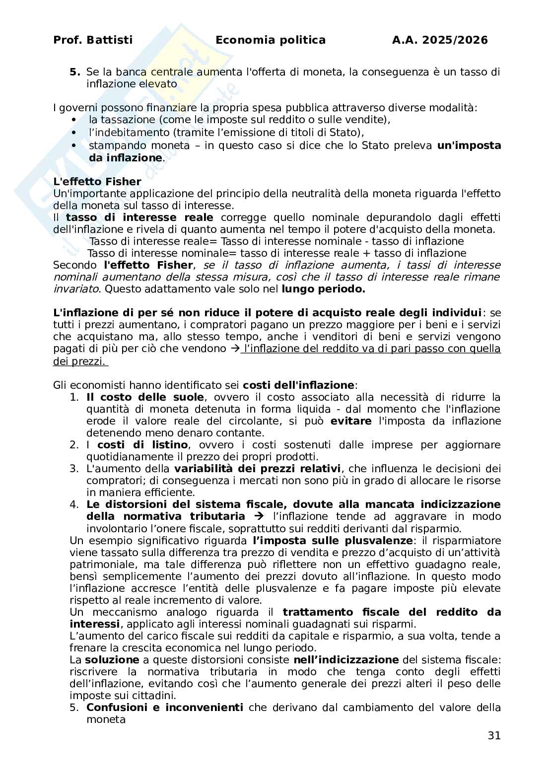 Riassunto esame Economia politica, Prof. Battisti Michele, libro consigliato L’essenziale di economia , Markiw Pag. 31