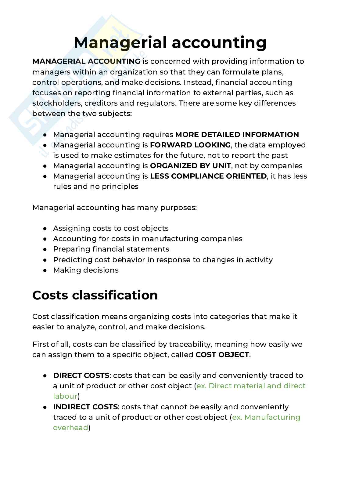 Managerial Accounting - Appunti completi (2025-2026) Pag. 1