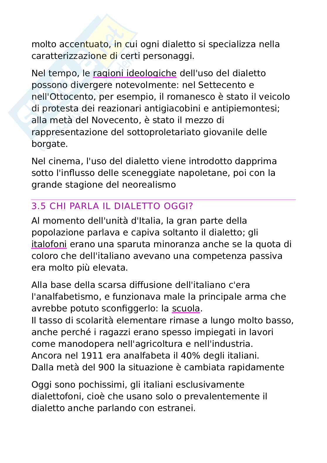 Riassunto esame Linguistica italiana, Prof. Cacia Daniela, libro consigliato Manuale di linguistica italiana, Antonelli e Serianno Pag. 46