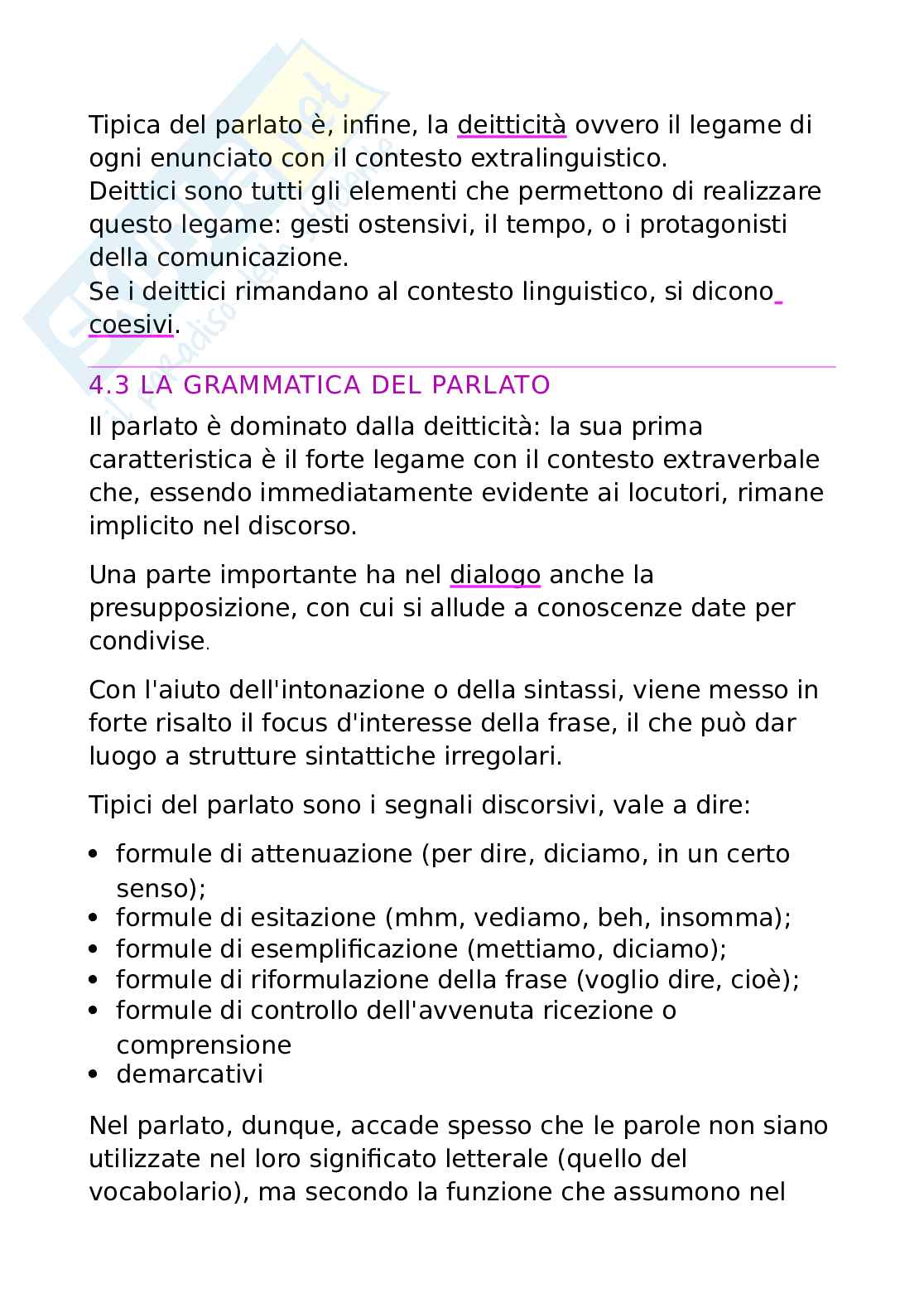 Riassunto esame Linguistica italiana, Prof. Cacia Daniela, libro consigliato Manuale di linguistica italiana, Antonelli e Serianno Pag. 56