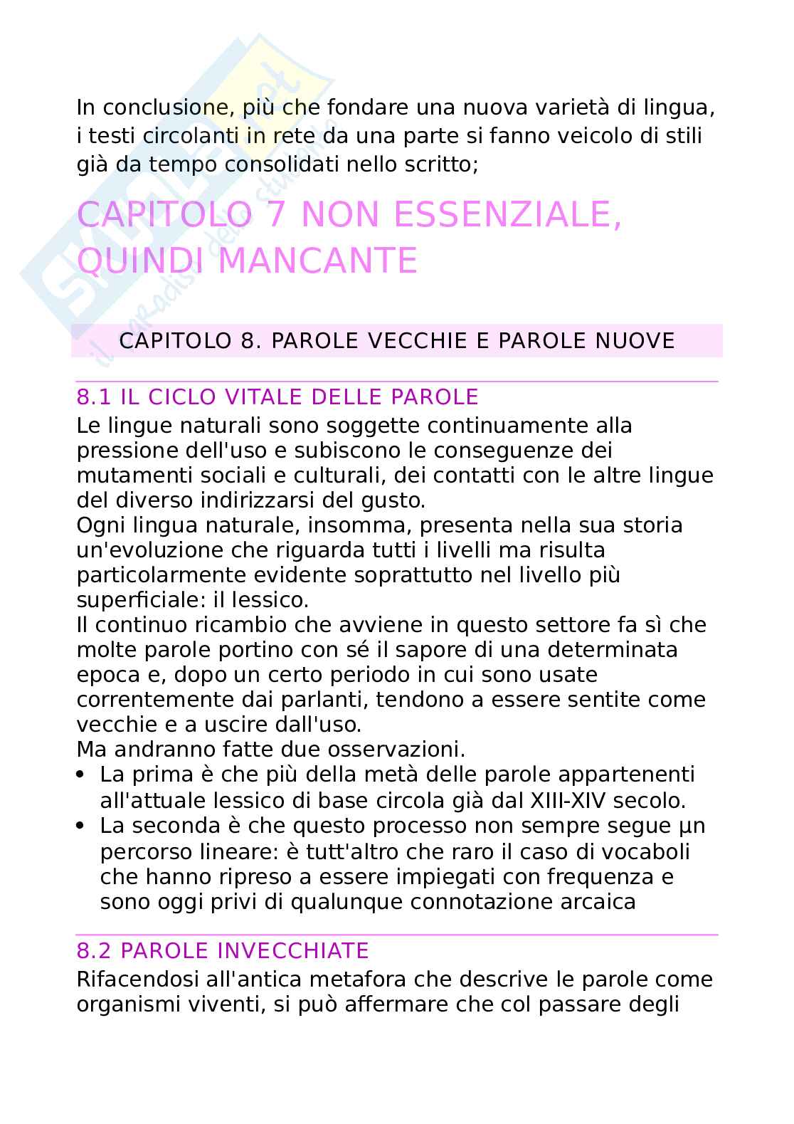 Riassunto esame Linguistica italiana, Prof. Cacia Daniela, libro consigliato Manuale di linguistica italiana, Antonelli e Serianno Pag. 86