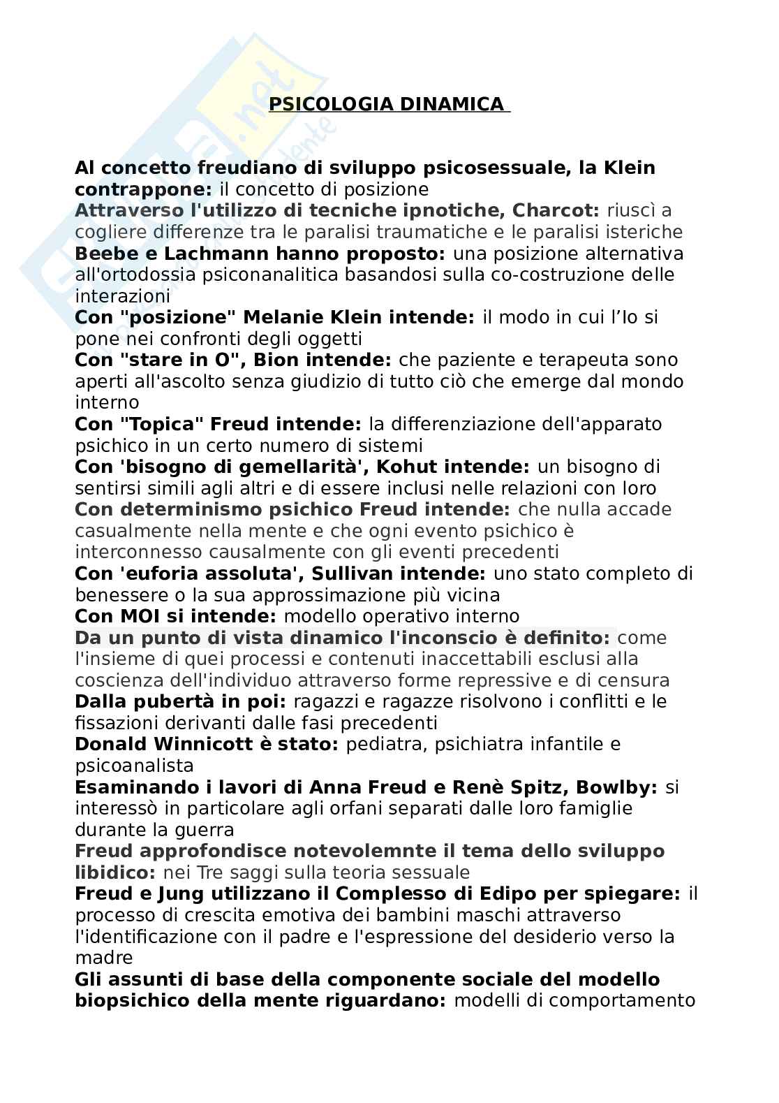 Domande Psicologia dinamica, definitivo Pag. 1