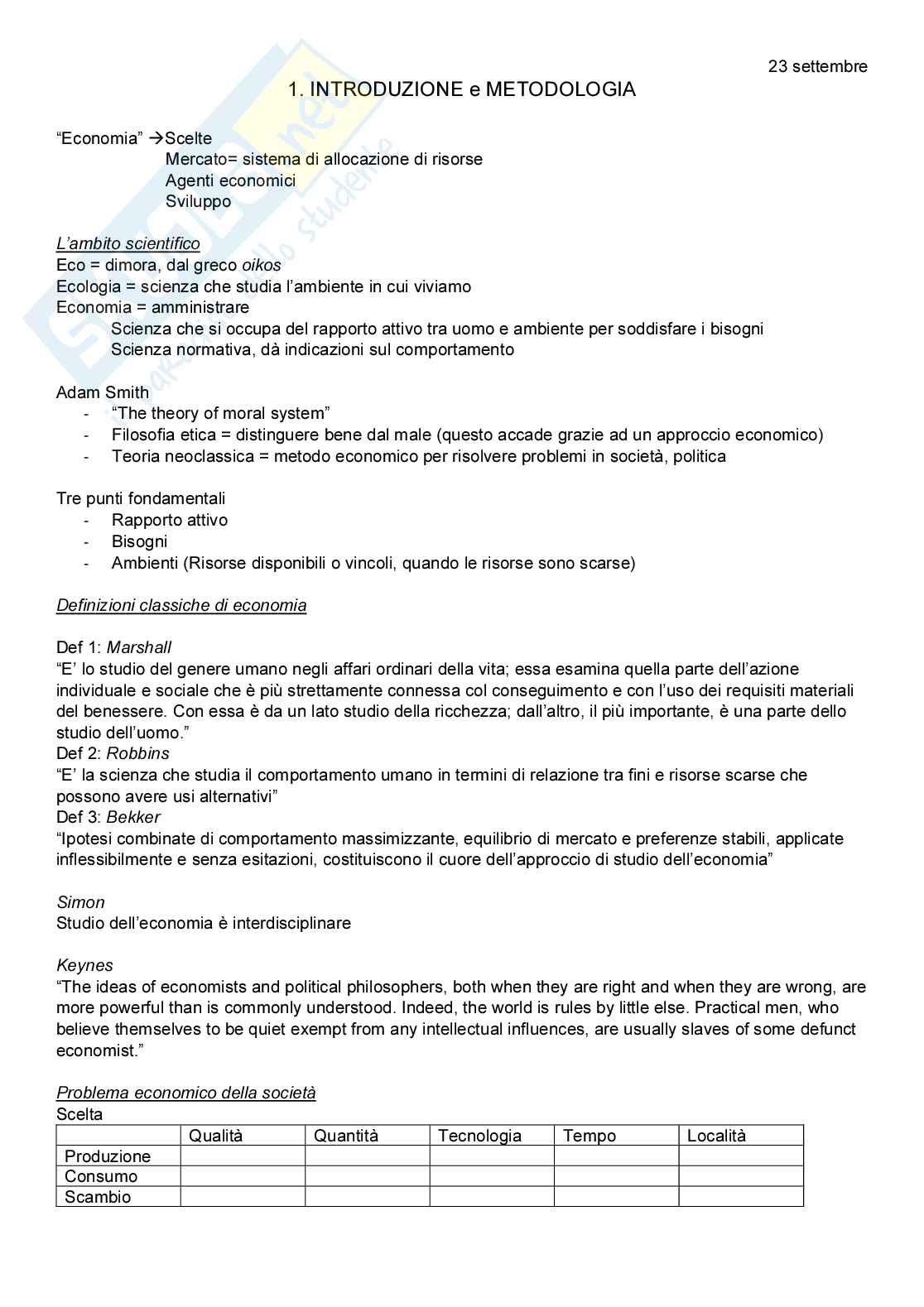 Intero corso di Introduzione dell'economia Pag. 1