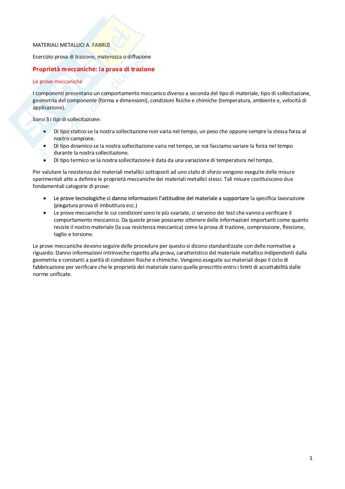 Appunti materiali metallici Pag. 1