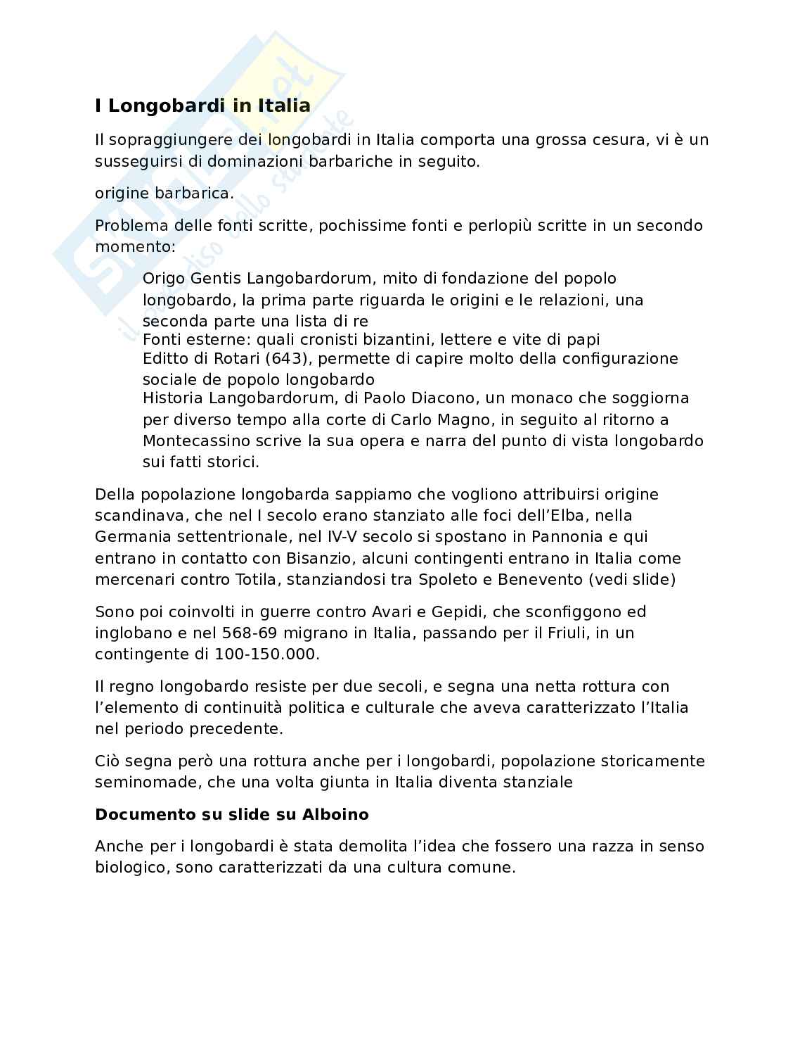 Longobardi e Franchi - Storia medievale Pag. 1