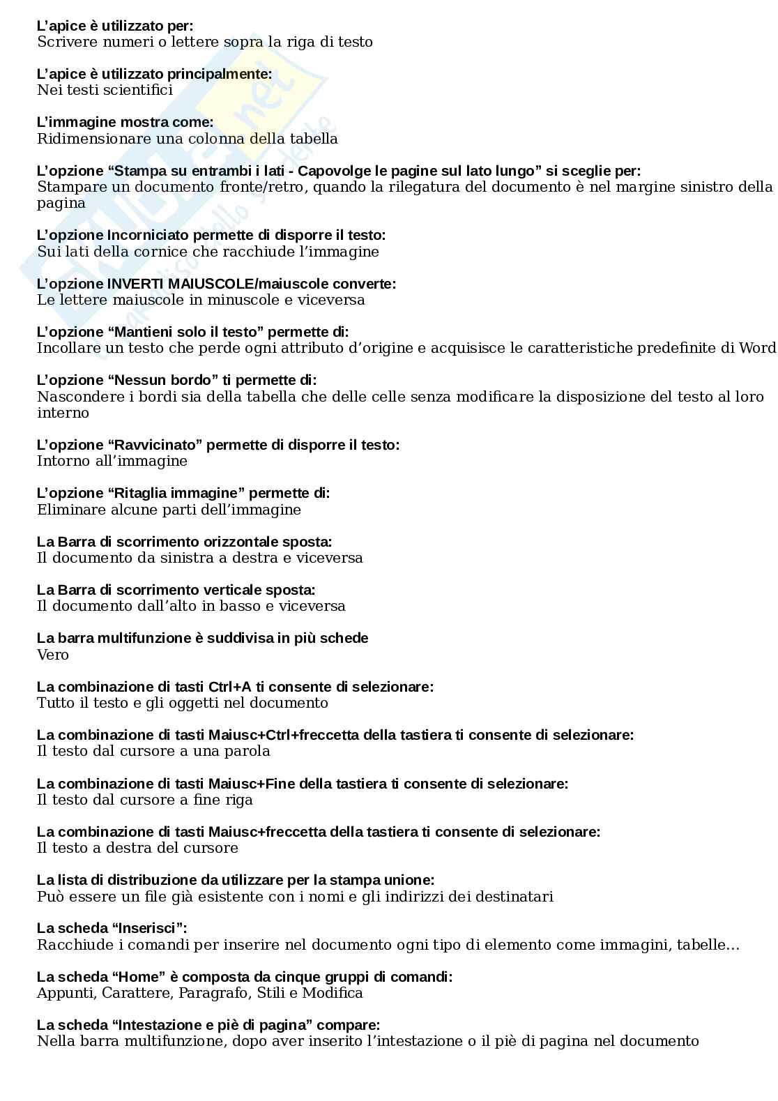 Eipass Modulo 5: Fondamenti di Word e Funzioni Avanzate  (Word - Elaborazione Testi) + domande inedite Pag. 6