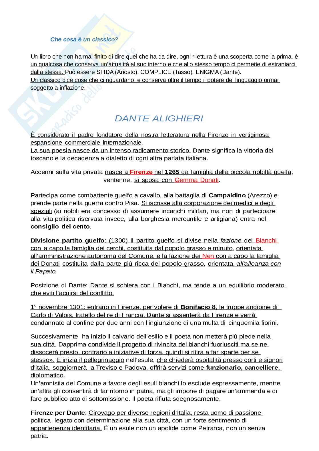 Riassunto esame Letteratura italiana, Prof. De Marco Anna, libro consigliato Letteratura, Tellini Pag. 1