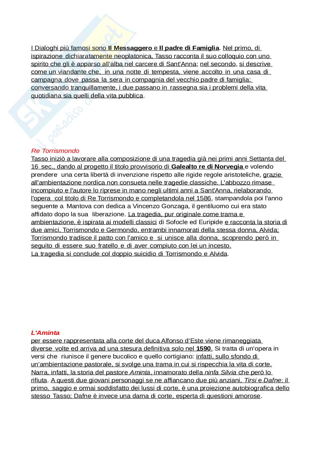 Riassunto esame Letteratura italiana, Prof. De Marco Anna, libro consigliato Letteratura, Tellini Pag. 46