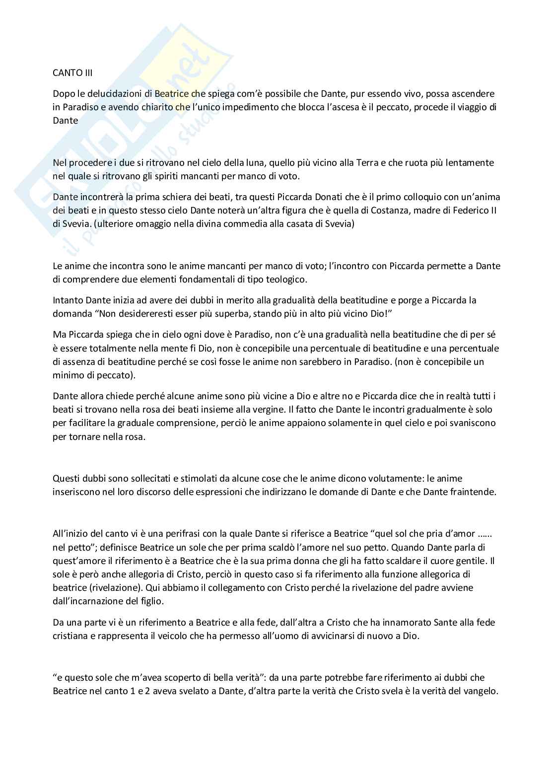 Letteratura italiana - Canto 3 Pag. 1