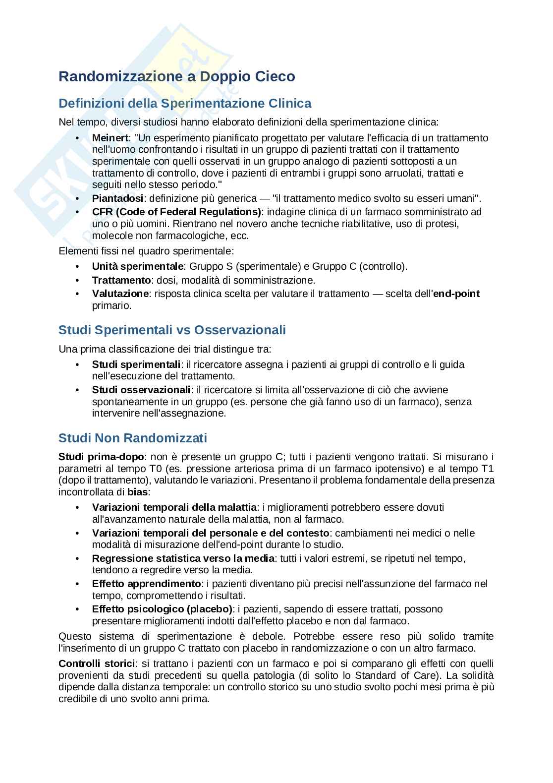 Sperimentazione clinica e analisi dei dati – Appunti completi 2026/2027 Pag. 6