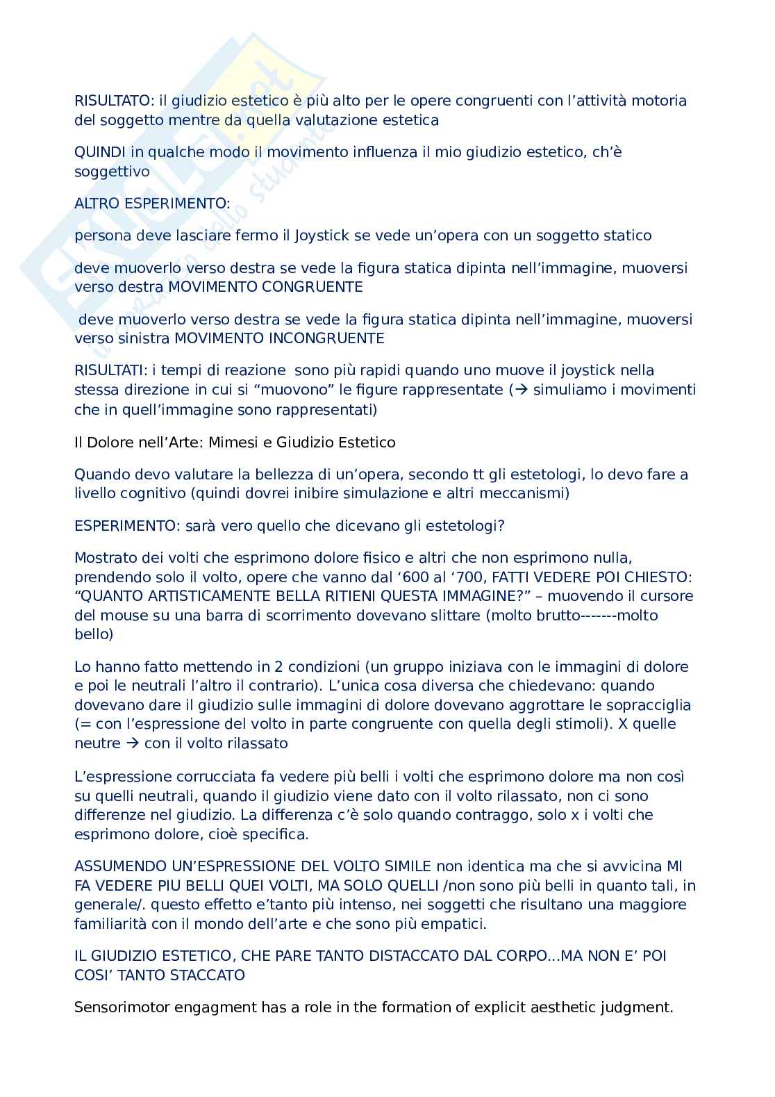 Riassunto esame Arti e neuroscienze cognitive, Prof. Gallese Vittorio, libro consigliato Lo schermo empatico, Guerra, Gallese Pag. 2