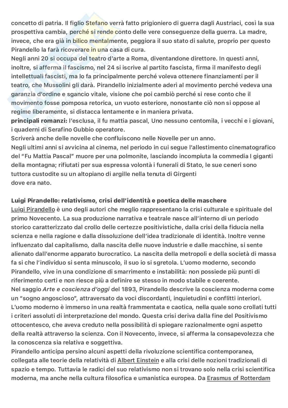 Luigi Pirandello: poetica, umorismo e analisi de Il Fu Mattia Pascal Pag. 2