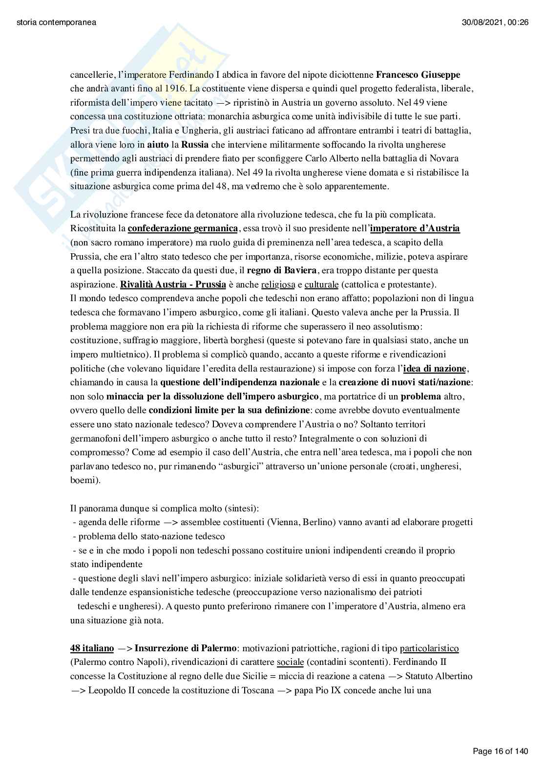 Storia contemporanea - dall'età della Restaurazione alla Guerra fredda Pag. 16