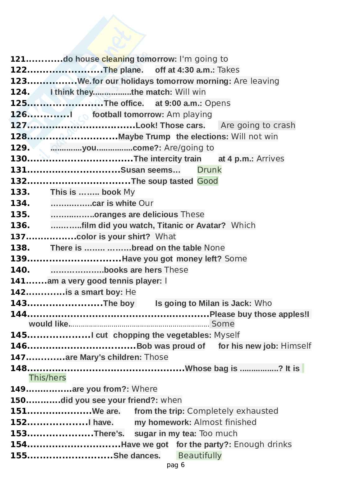 Domande e risposte Lingua Inglese. Aggiornato e completo. In ordine Pag. 6