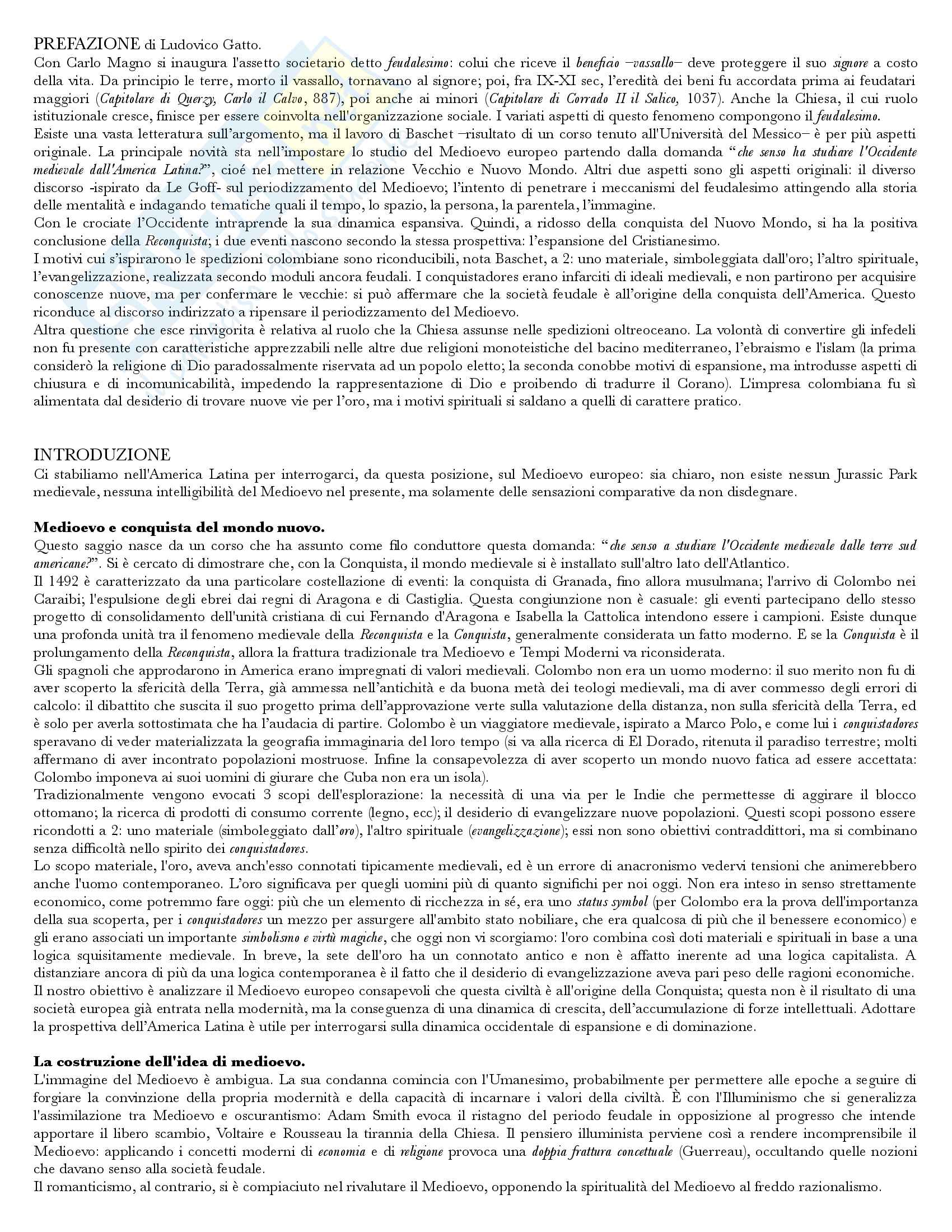 Sunto Storia del Cristianesimo, docente Canetti, libro consigliato La civilta feudale, Baschet Pag. 1
