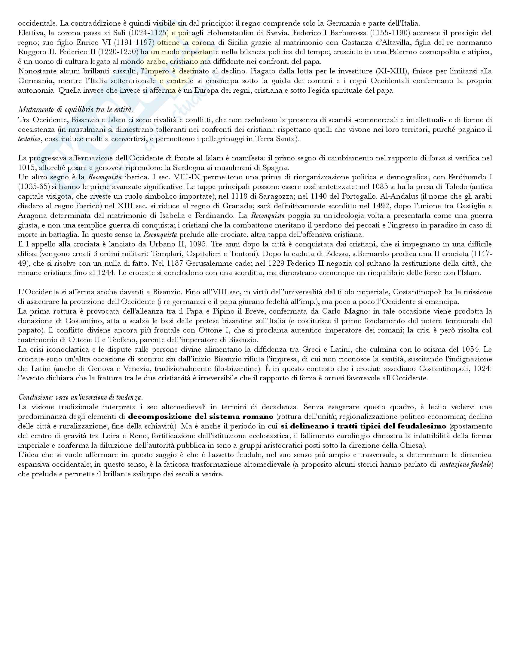 Sunto Storia del Cristianesimo, docente Canetti, libro consigliato La civilta feudale, Baschet Pag. 6