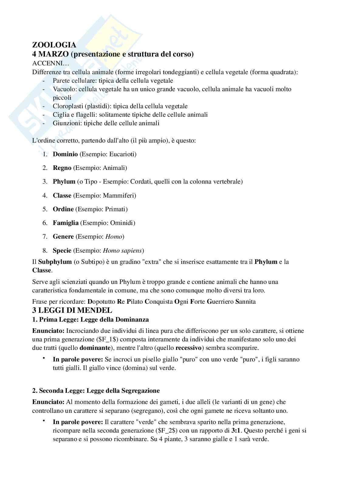 Riassunto esame Biologia, Prof. Di Cristo Carlo, libro consigliato Appunti di zoologia , D’Aniello  Pag. 1