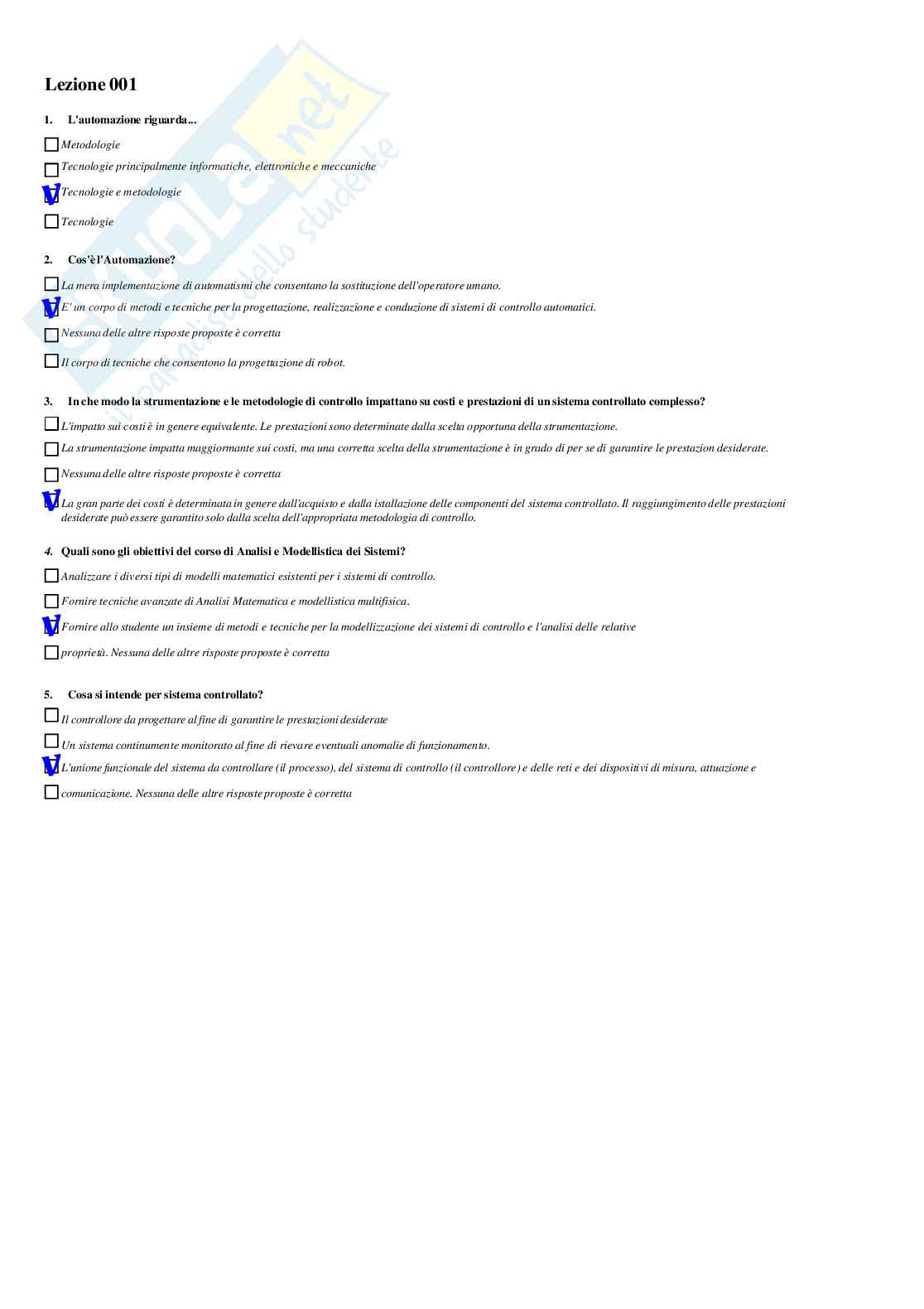 Risposte multiple paniere di Analisi e Modellistica Pag. 2