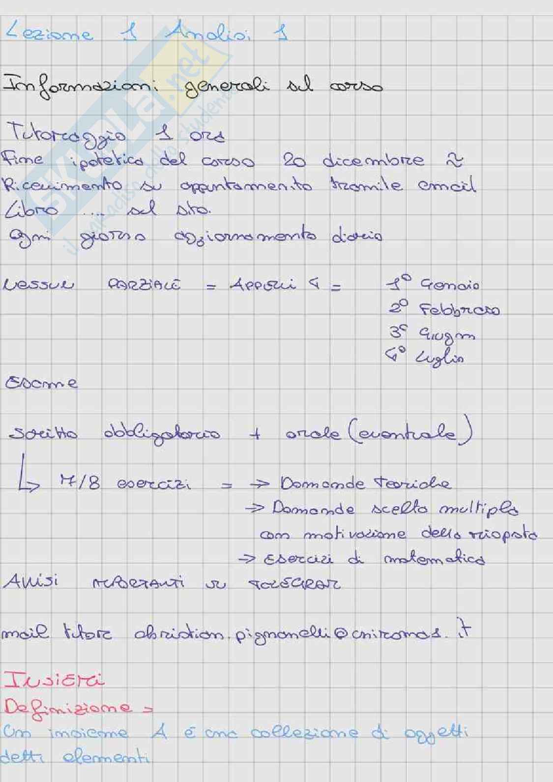 Appunti lezioni Analisi matematica 1 Pag. 1