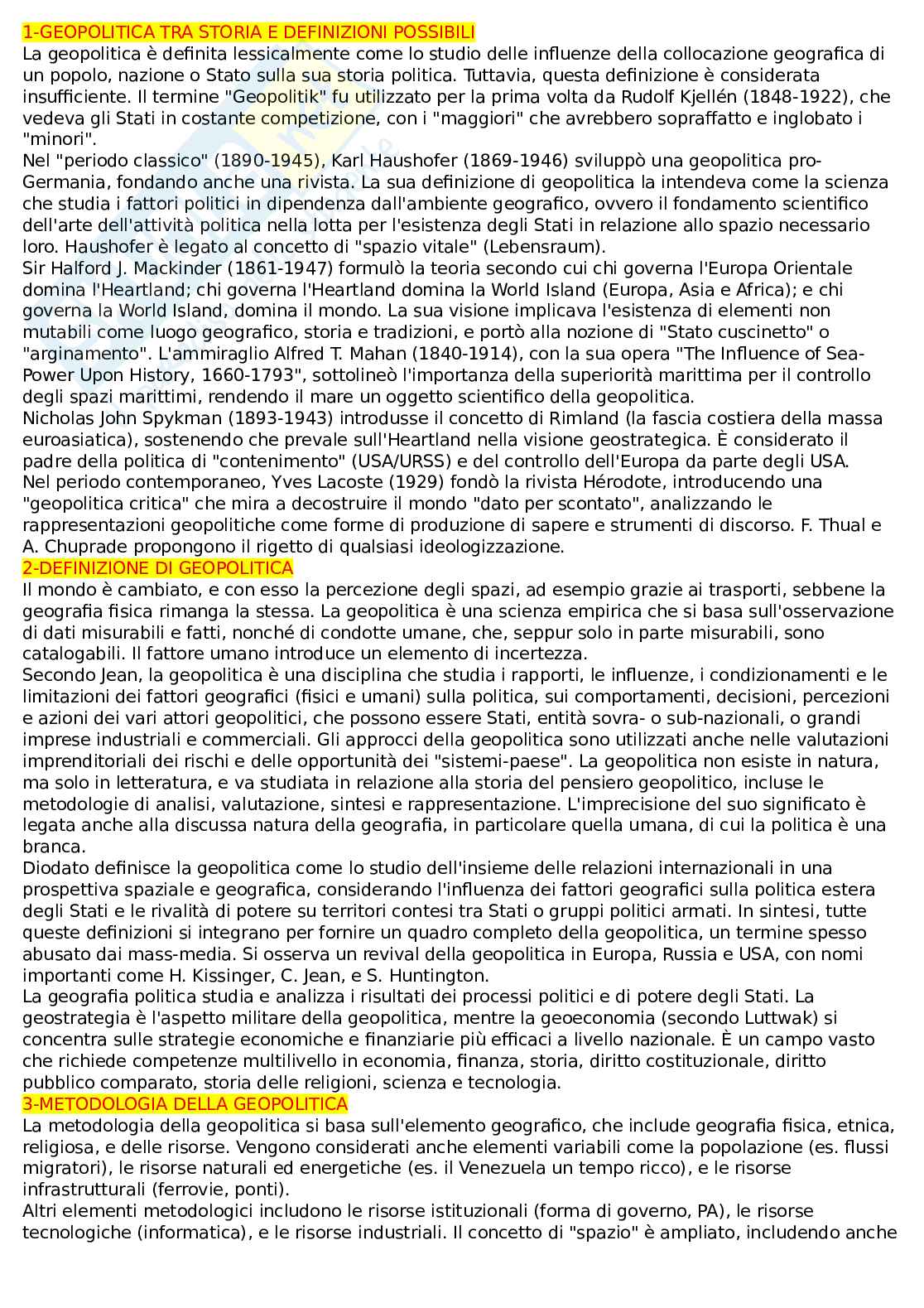 Appunti lezioni Geopolitica economico-politica Pag. 1