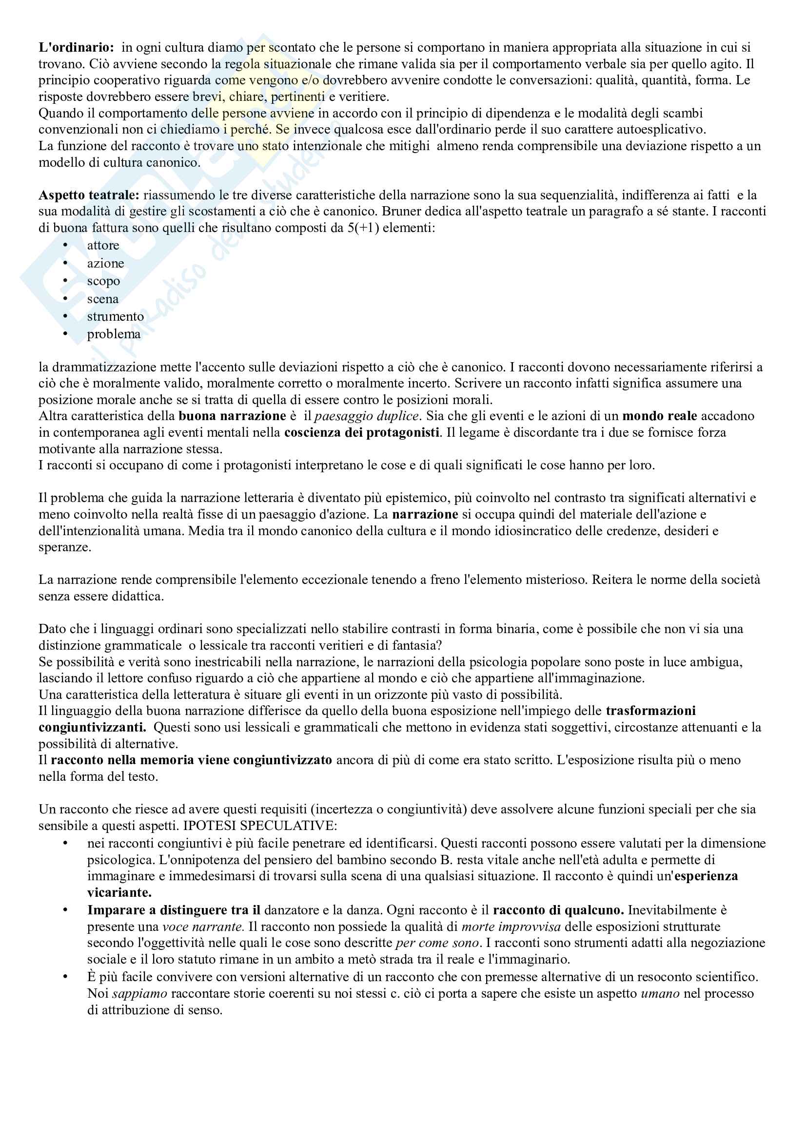 Riassunto esame Metodi e Tecniche in ambito costruttivista, prof Faccio, libro consigliato La ricerca di significato, Bruner Pag. 6