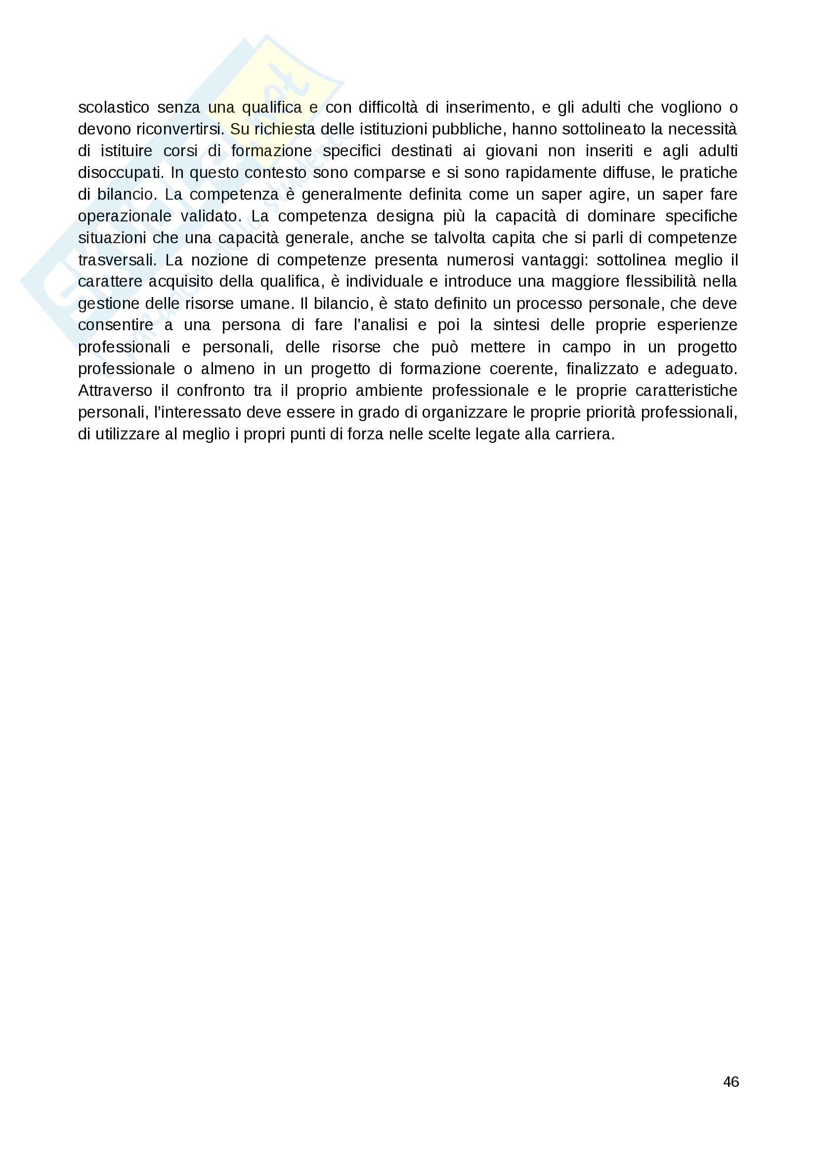 Riassunto esame Psicologia dell orientamento professionale, prof. Murdaca, libro consigliato Psicologia dell'orientamento professionale, Guichard Pag. 46