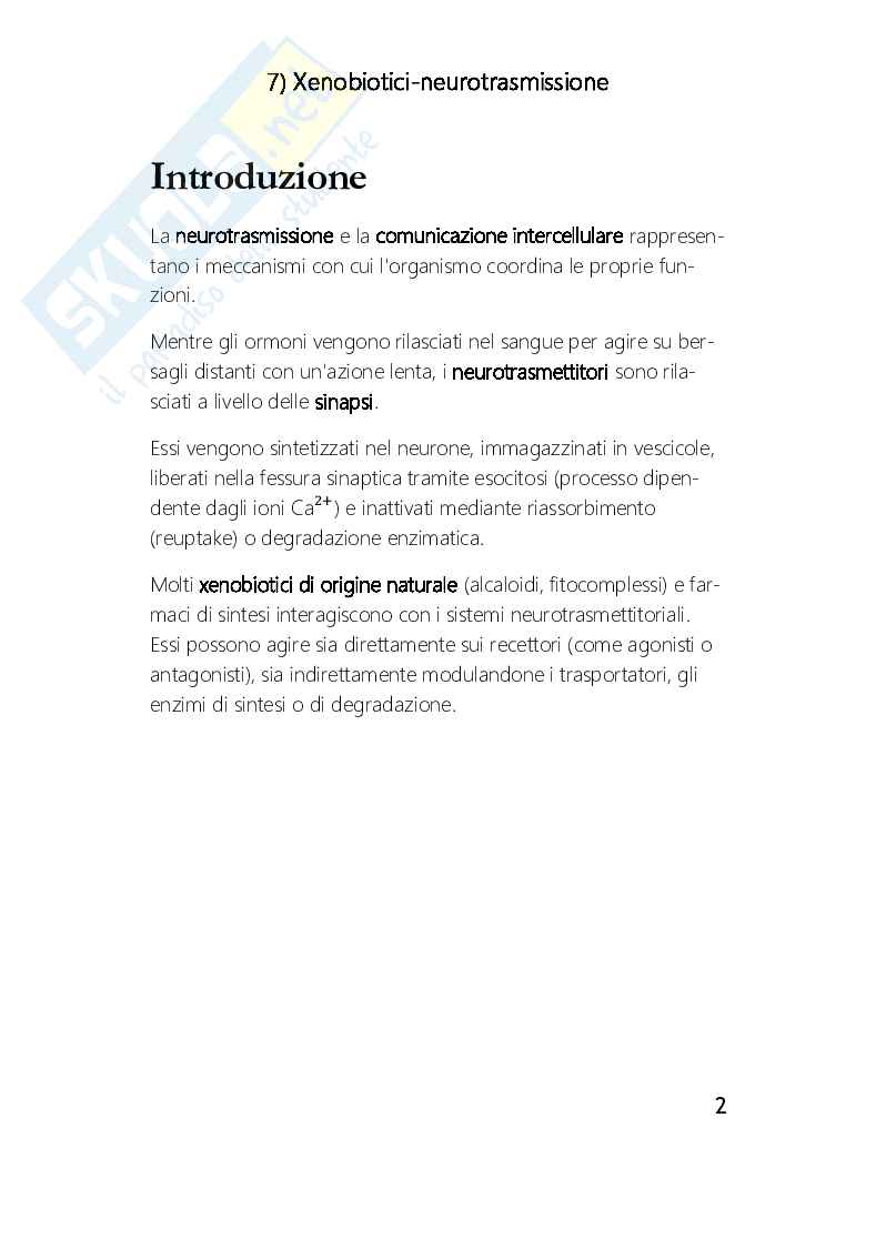 Xenobiotici e neurotrasmissione Pag. 2