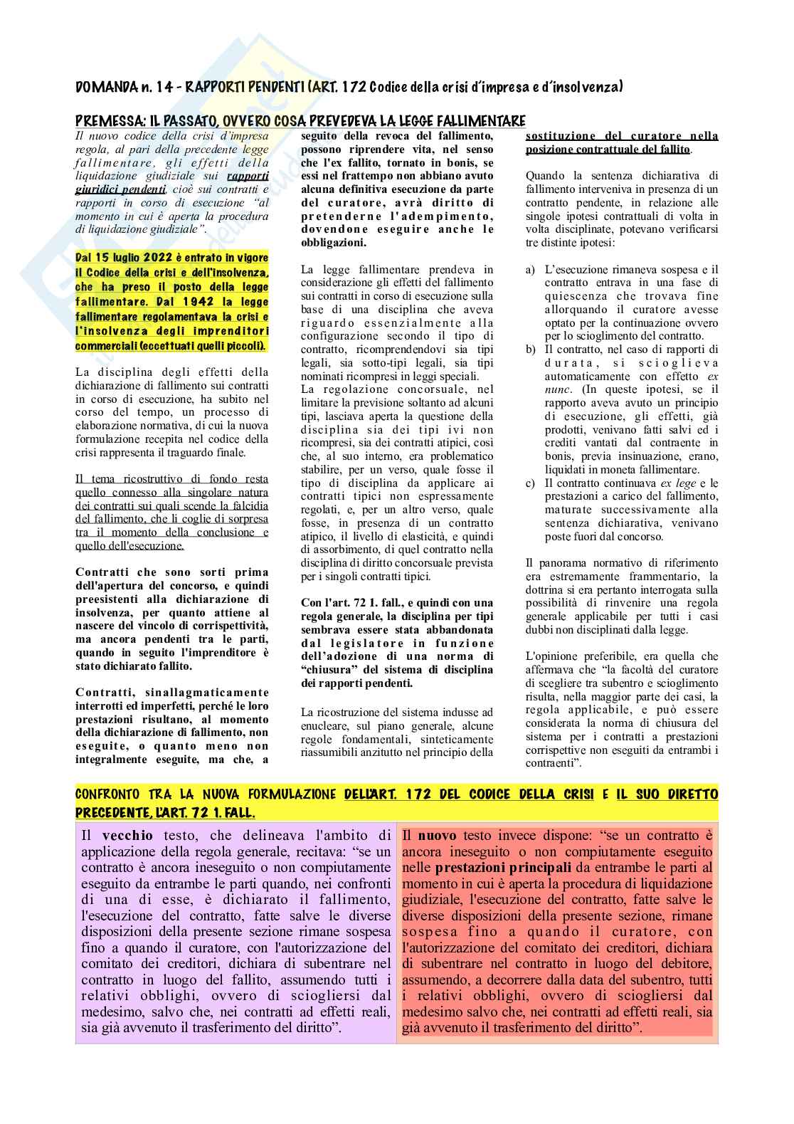 Rapporti pendenti: scheda preparatoria all’esame per imparare a risponderne in modo esaustivo a una delle domande poste dal prof.  in sede d’esame Pag. 1