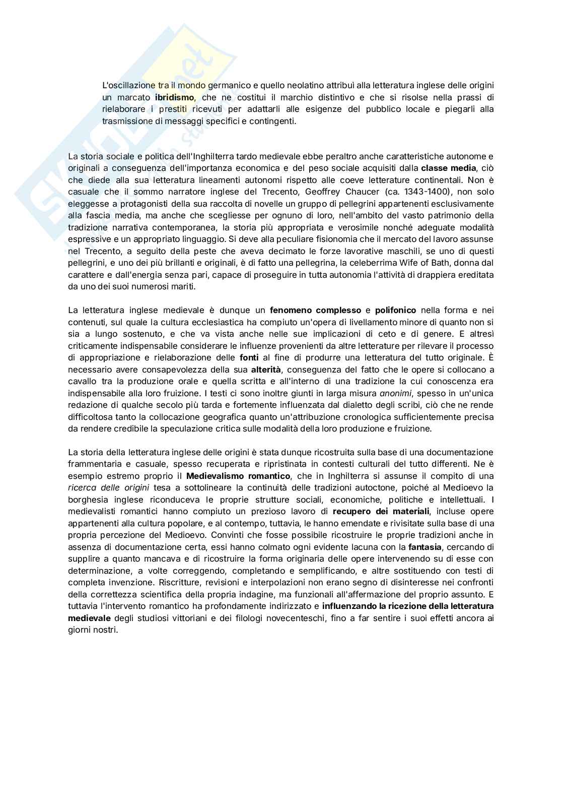 Letteratura inglese - Dalle origini alla seconda metà del Seicento Pag. 2
