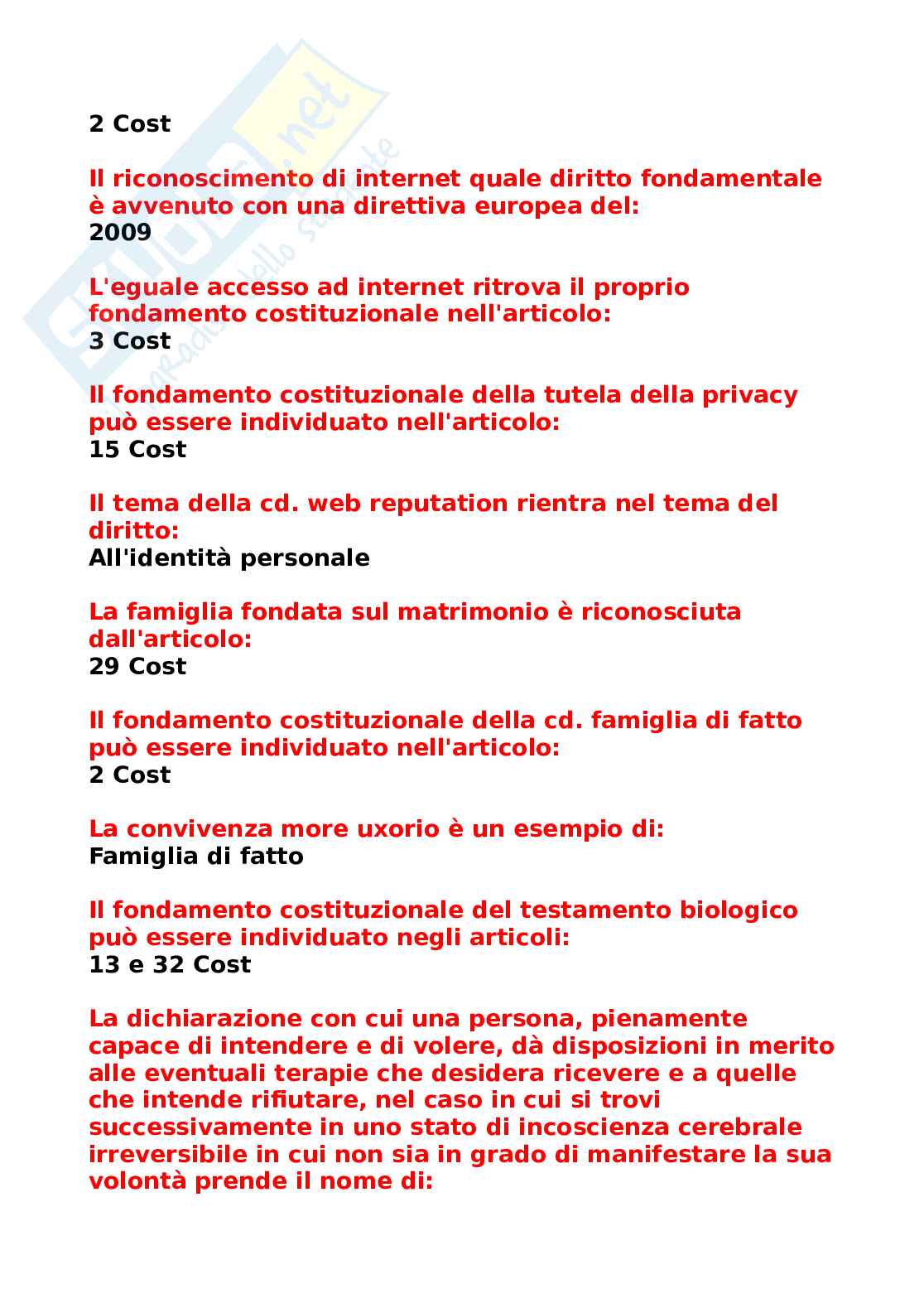 Istituzioni di Diritto pubblico - Domande Test con relative risposte Pag. 46