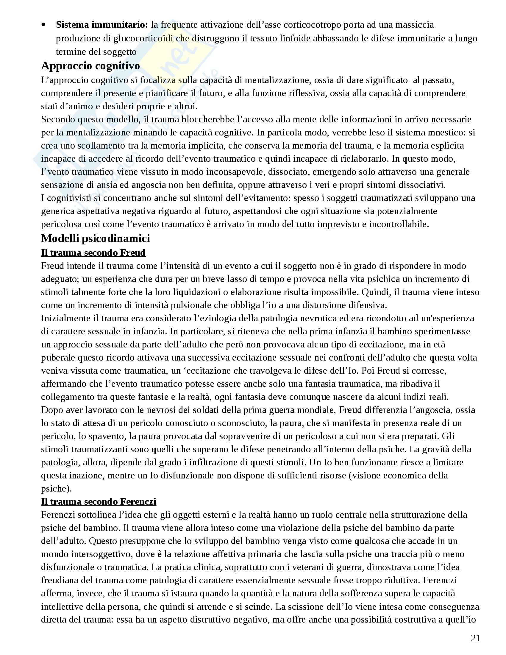 Riassunto esame Psicologia Dinamica Avanzata, prof. Amadei, libro consigliato Come si Ammala la Mente Amadei Pag. 21