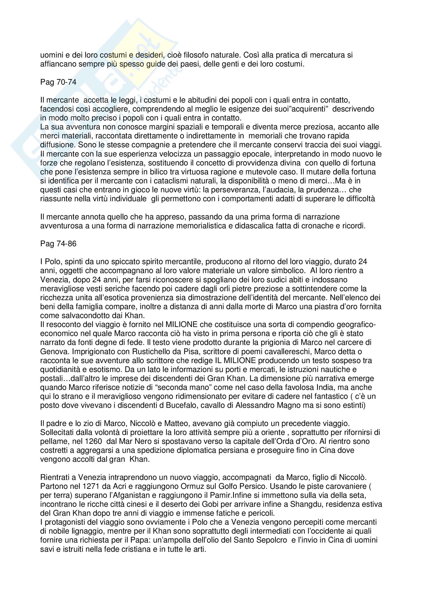 Riassunto esame storia medievale, prof. Basso, libro consigliato Mercanti e avventurieri, Brilli Pag. 6