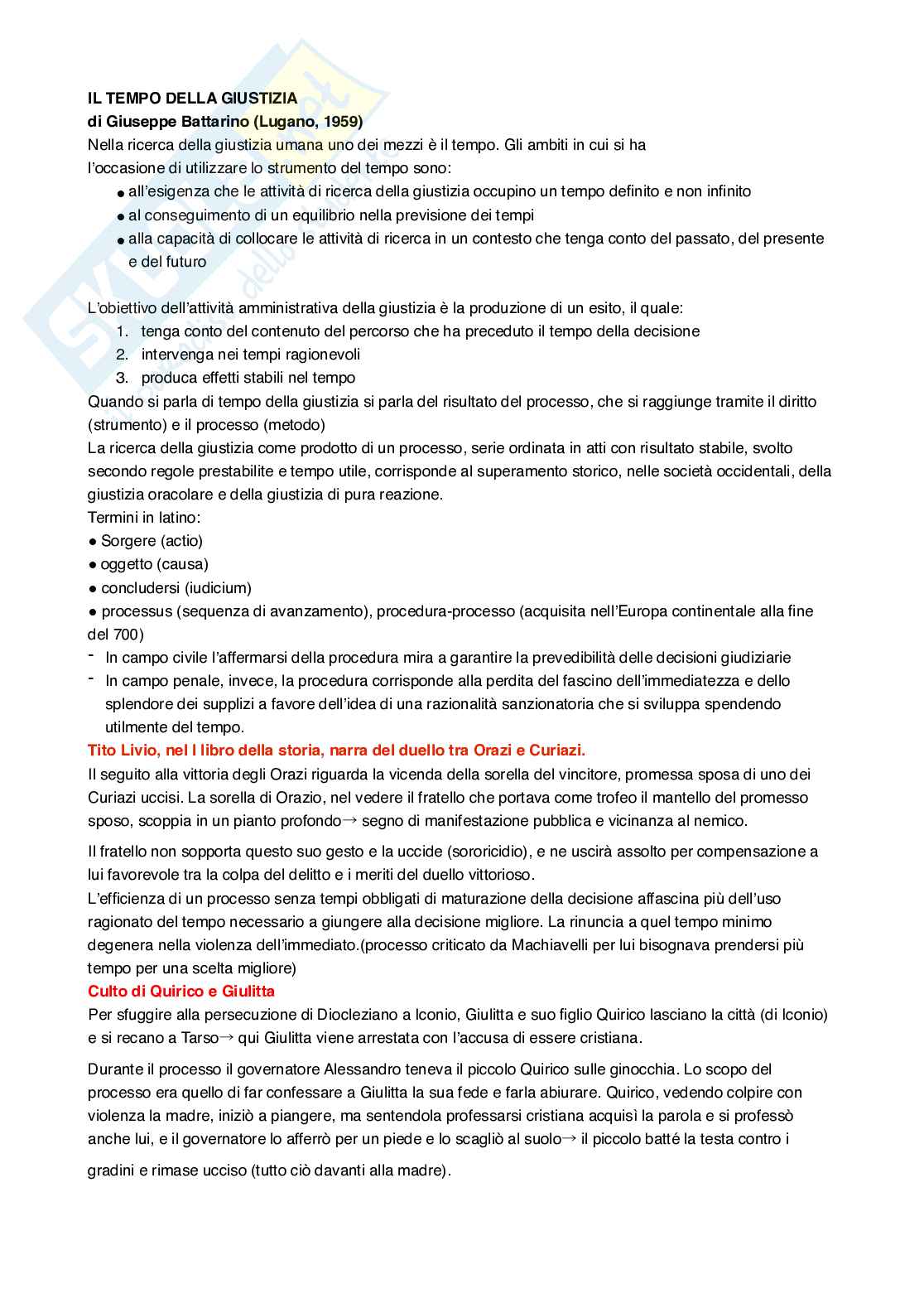 Riassunto esame Diritto civile, Prof. Binaghi Elisabetta, libro consigliato Tempo della giustizia, Battarino  Pag. 1