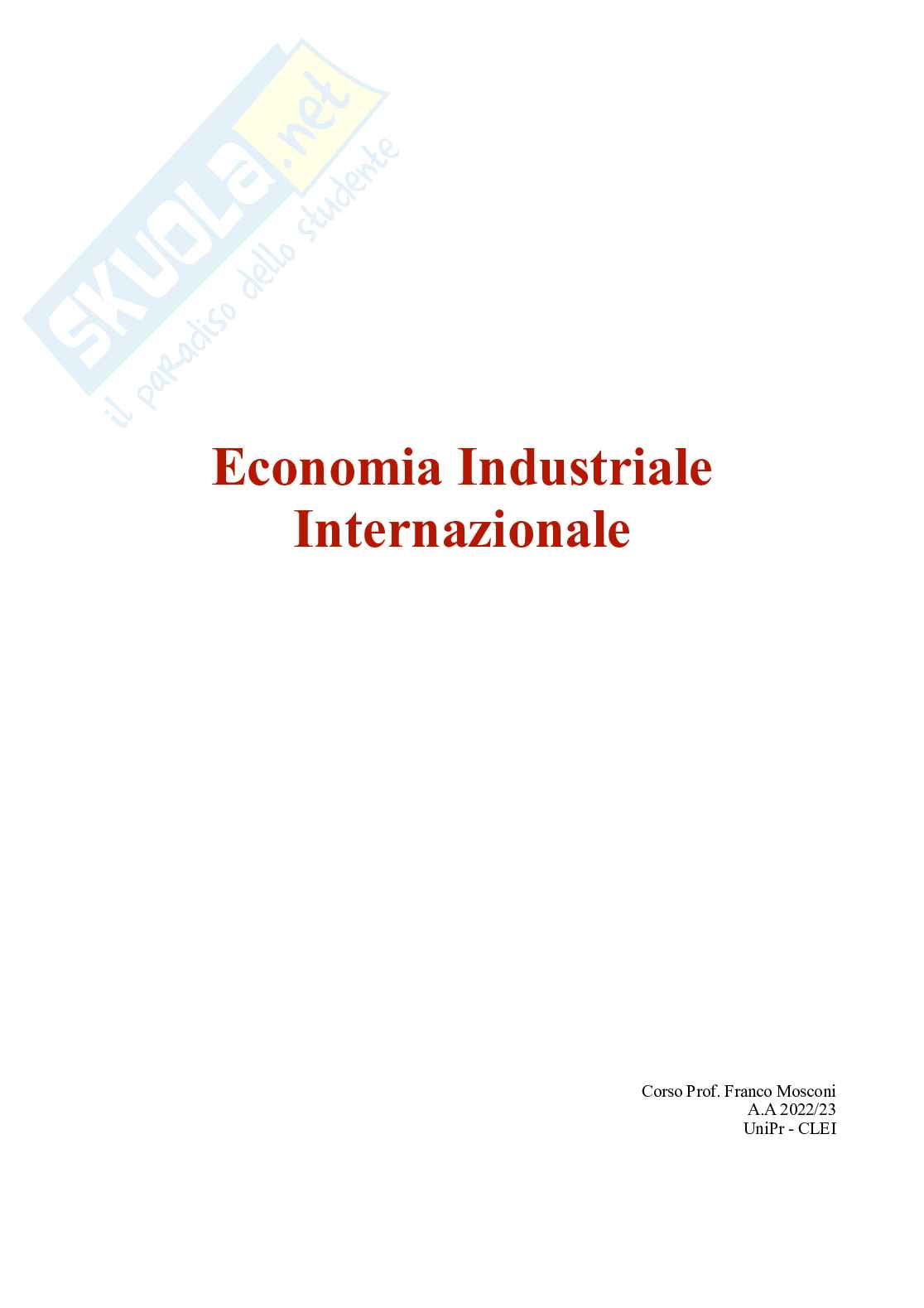 Appunti Economia industriale internazionale Pag. 1