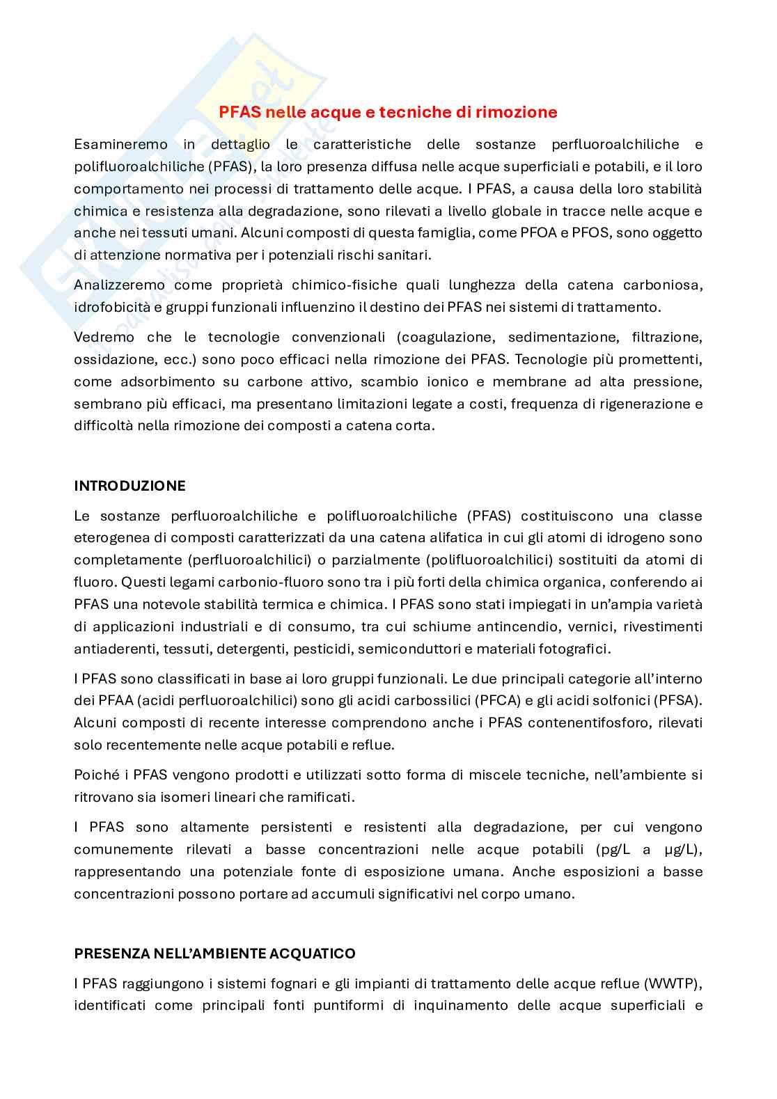 PFAS nelle acque e tecniche di rimozione Pag. 1