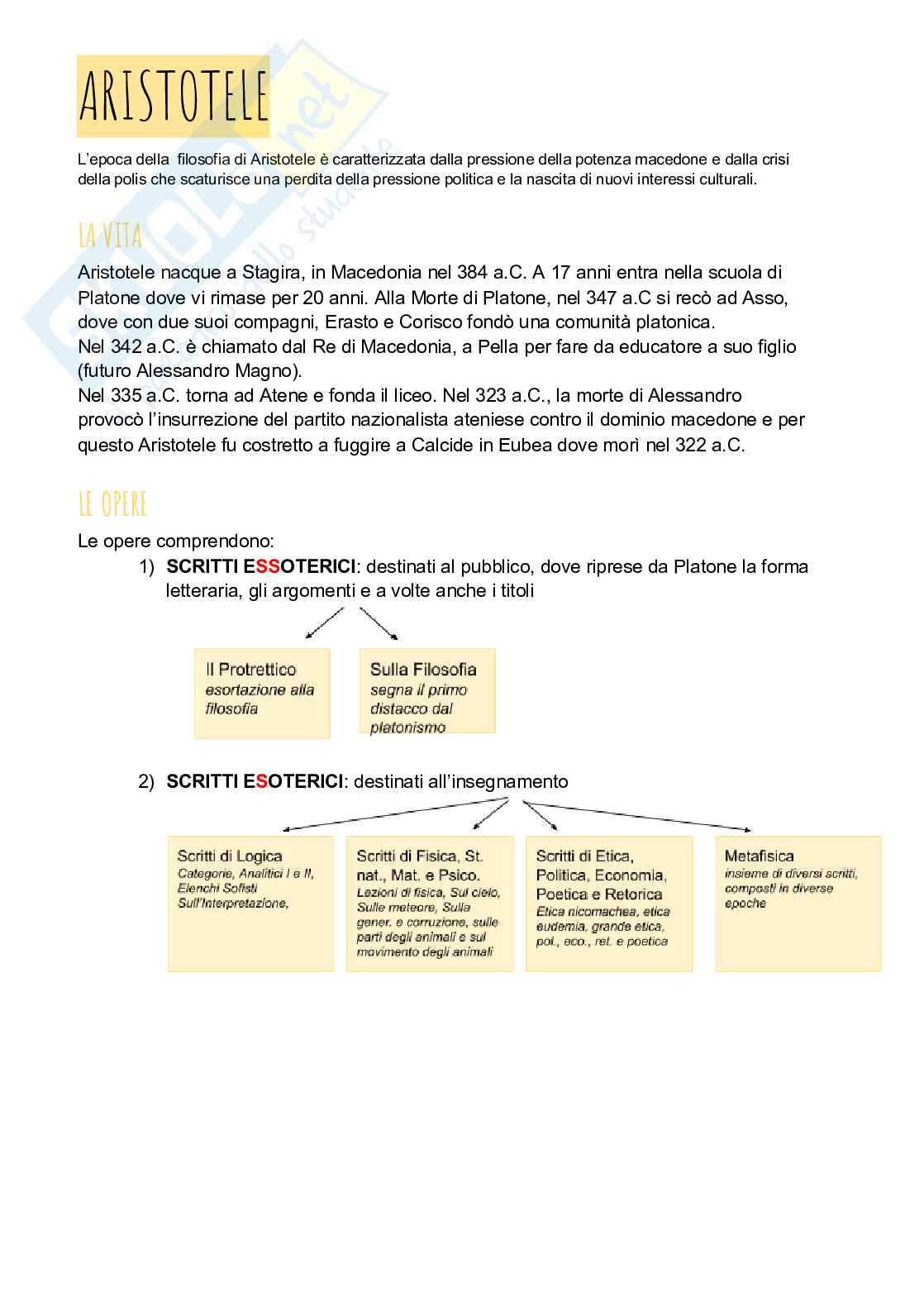 Aristotele e filosofia aristotelica Pag. 1