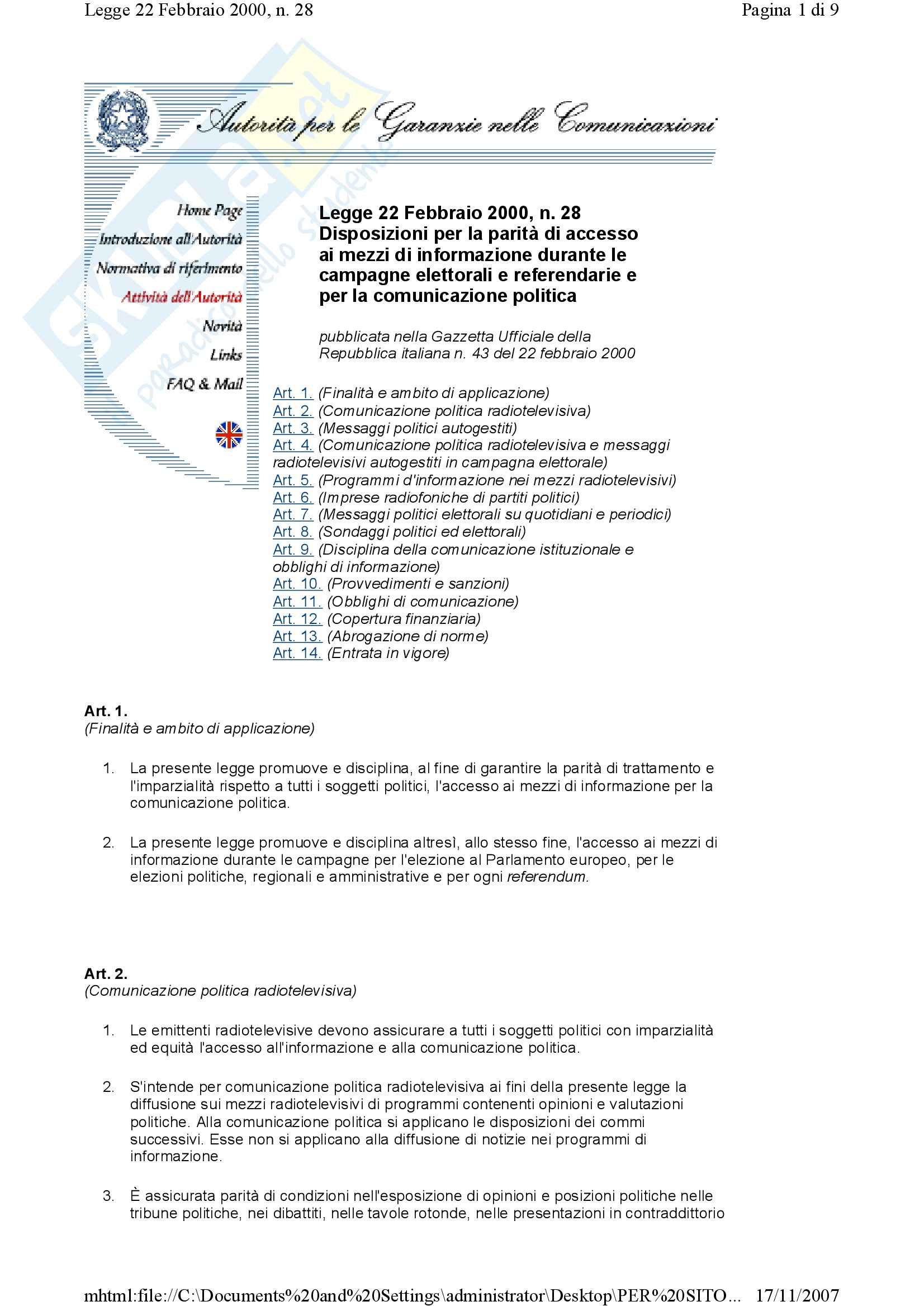 Diritto dell'informazione e della comunicazione Pag. 1