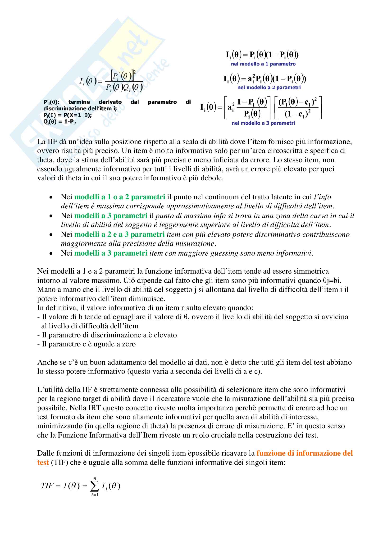 Teoria e tecniche dei test: misurare in psicologia, Teoria classica dei test, Studio della dimensionalità del test, Teoria della risposta all'item, Validità, regressione Pag. 31