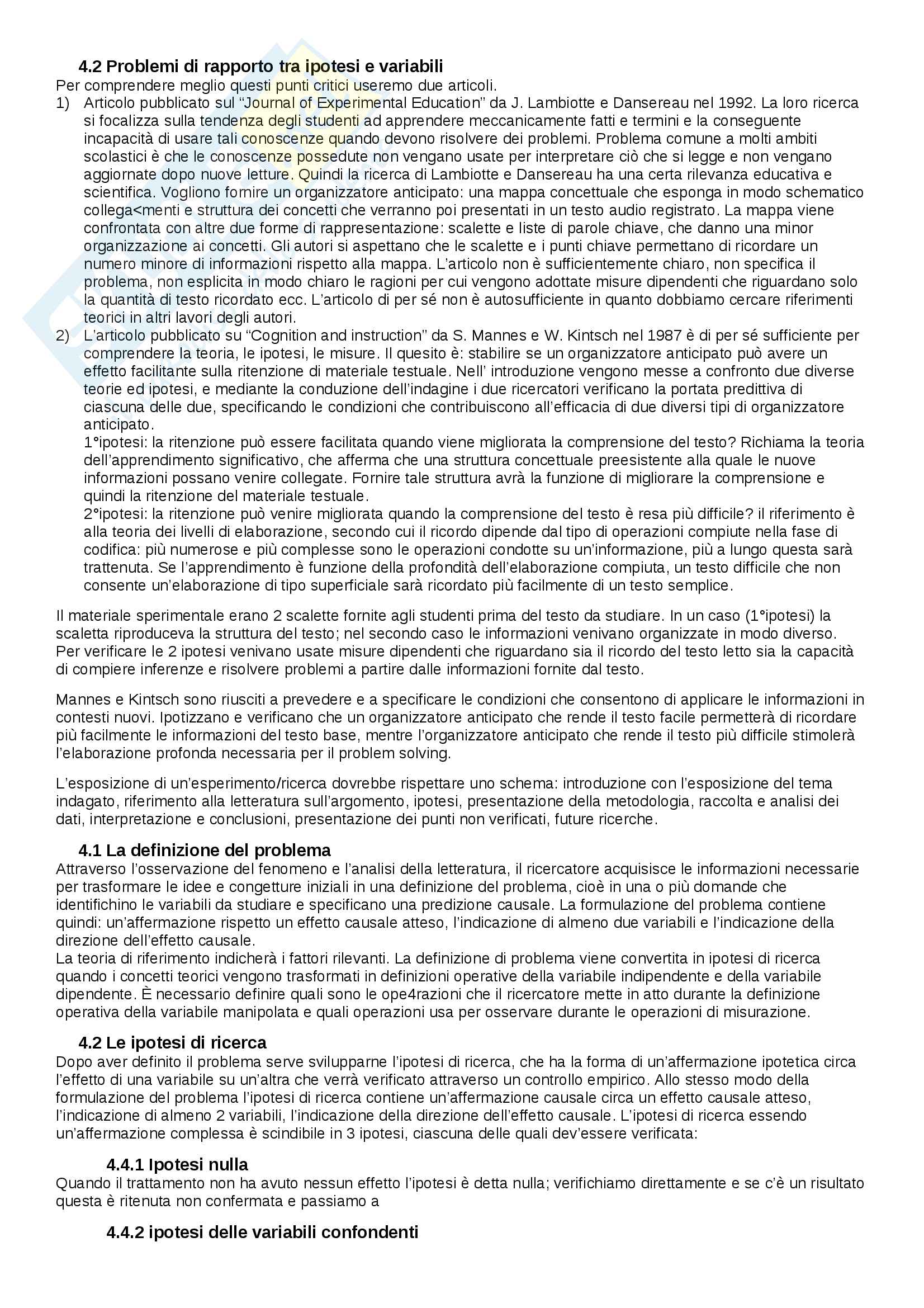 Riassunto esame pedagogia sperimentale, prof.ssa Gisella Paoletti, libro consigliato Introduzione alla pedagogia sperimentale. Come fare ricerca in campo educativo, Paoletti Pag. 6