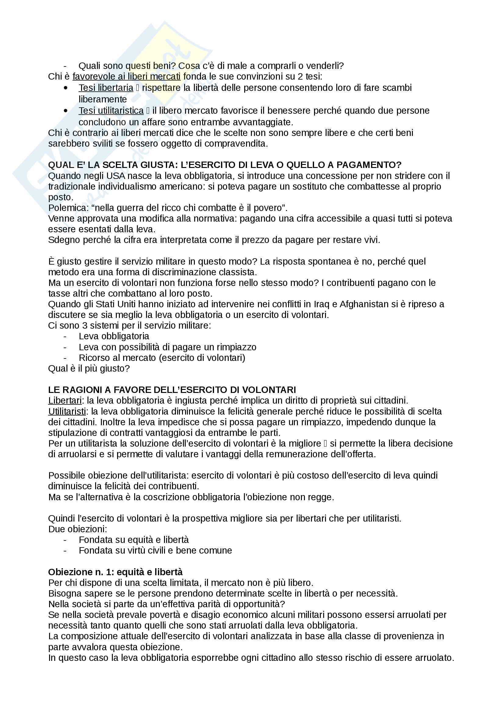 Sunto di filosofia del diritto, prof. Ricciardi, libro consigliato: Giustizia, di Michael Sandel Pag. 11
