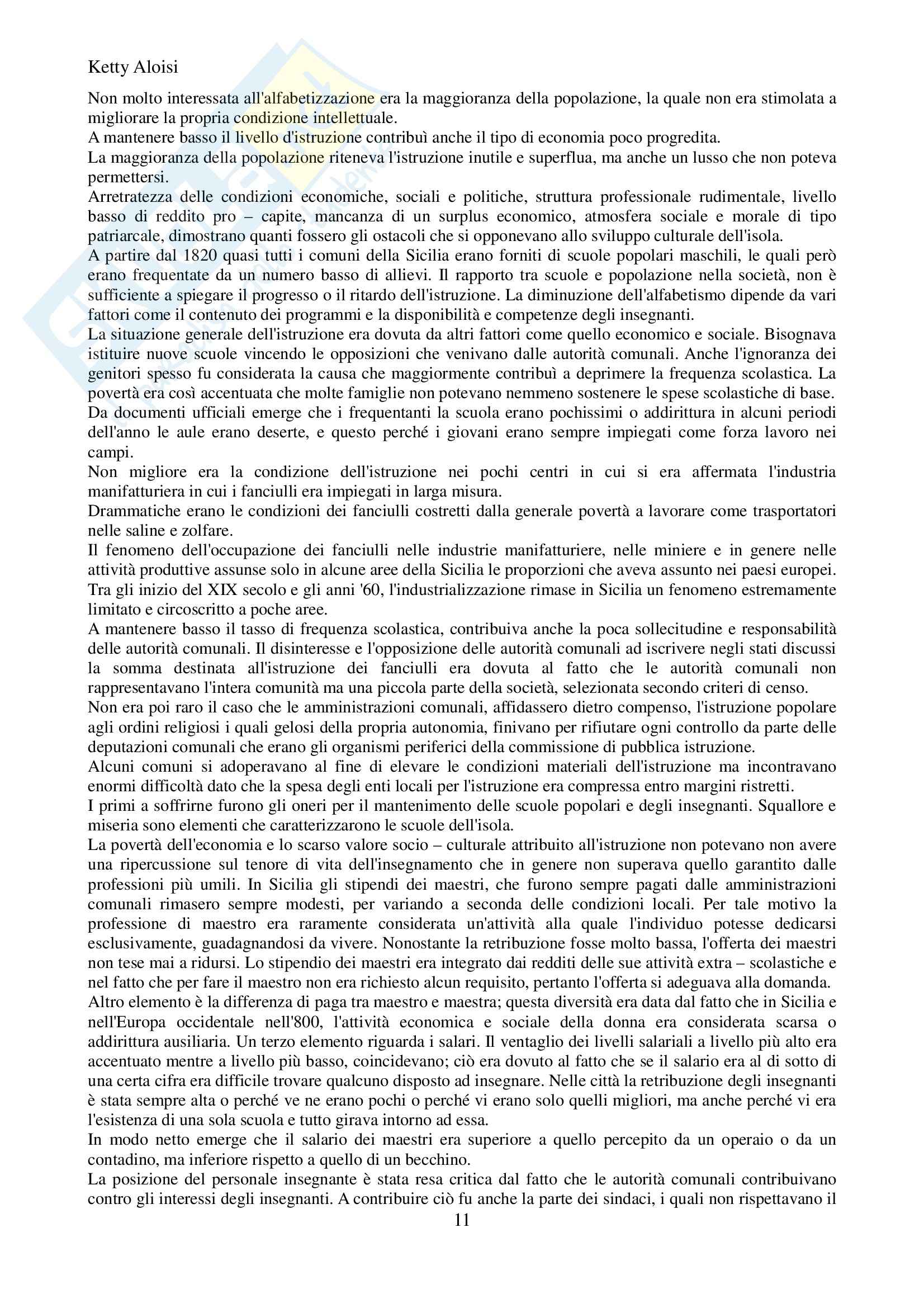 Riassunto esame Scuola istituzioni, prof. Sindoni, libro consigliato L'istruzione in Sicilia, Agresta Pag. 11