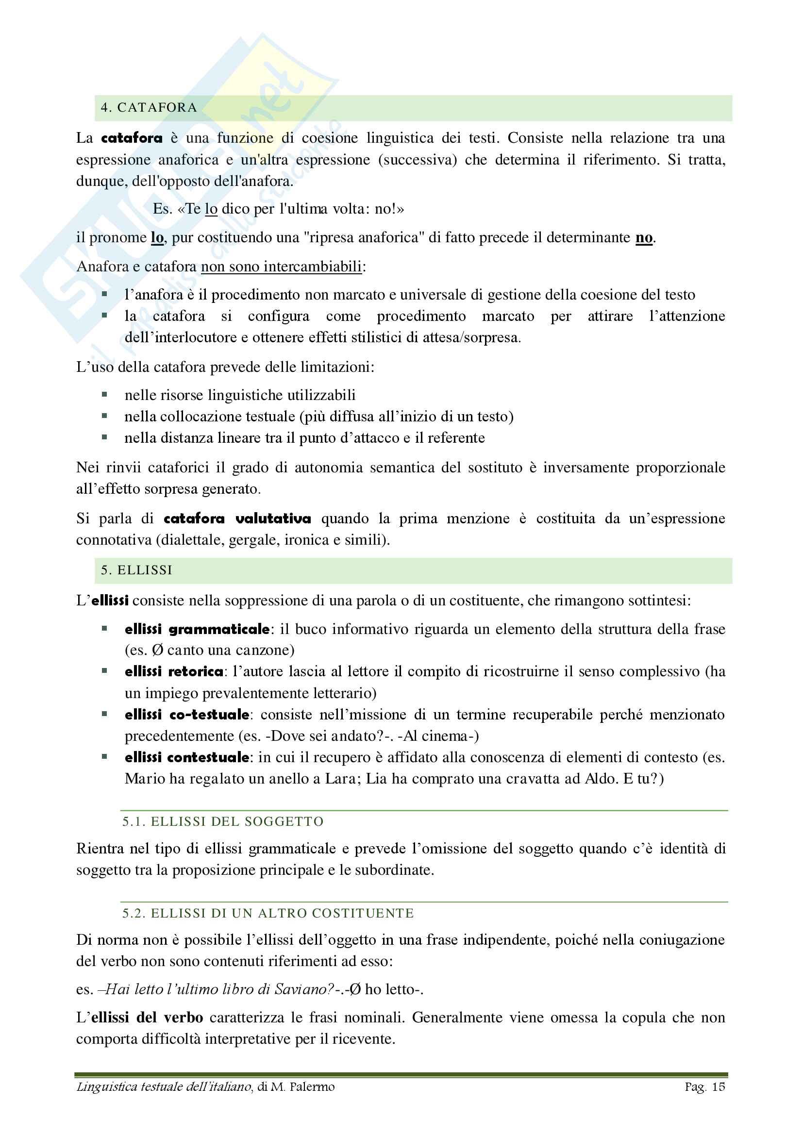 Riassunto esame linguistica generale, docente Greco, libro consigliato Linguistica testuale dell'italiano, Palermo Pag. 16