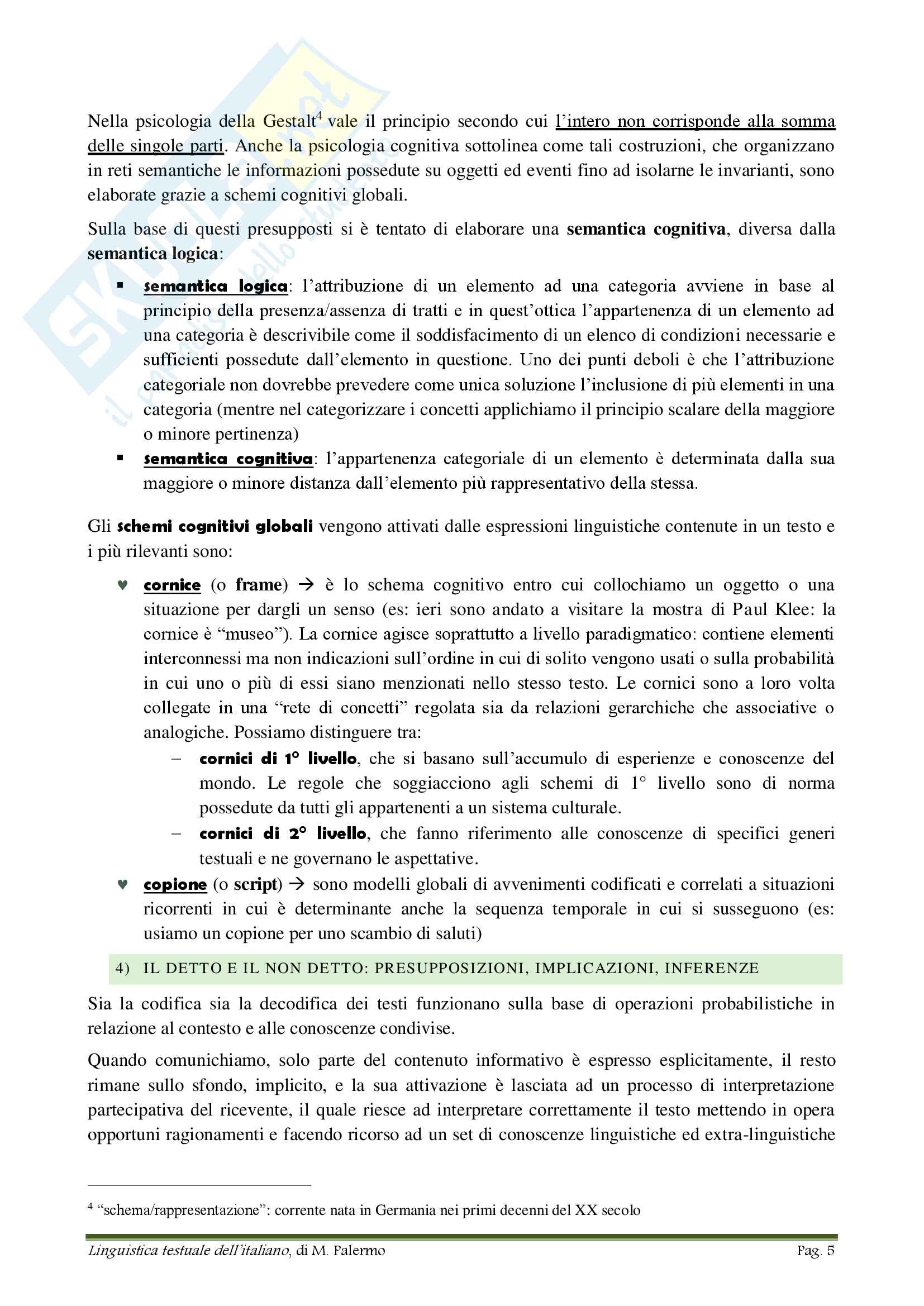 Riassunto esame linguistica generale, docente Greco, libro consigliato Linguistica testuale dell'italiano, Palermo Pag. 6
