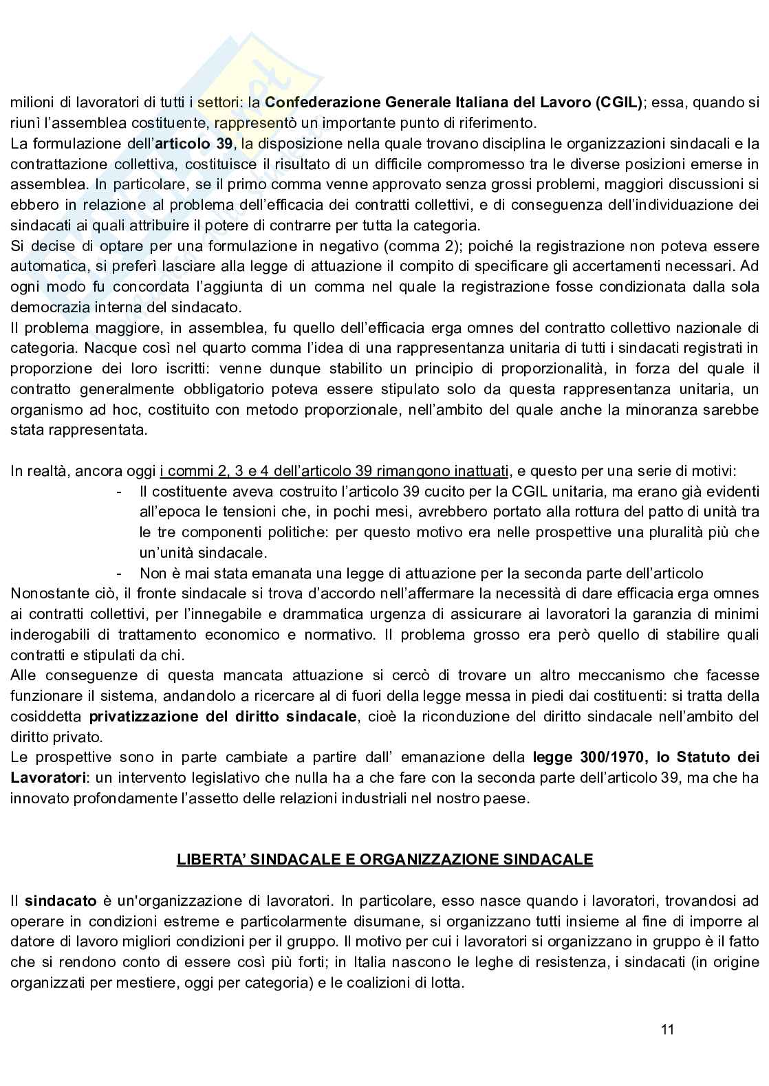 Riassunto esame Diritto sindacale e del lavoro, Prof. Carinci Maria Teresa, libro consigliato Diritto del lavoro, Maria Vittoria Ballestrero,  Gisella De Simone Pag. 11