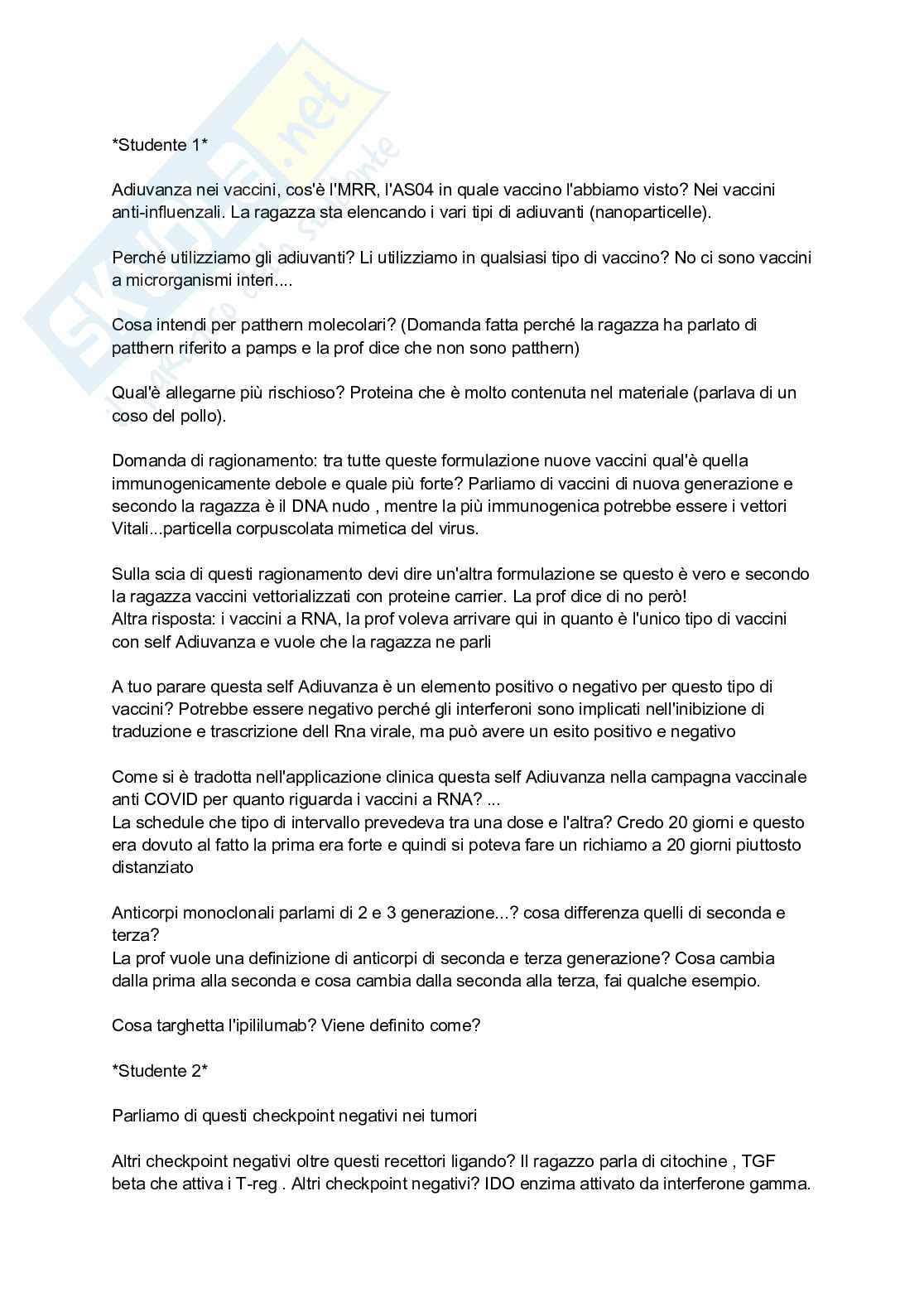 Risposte aperte di immunologia Pag. 1