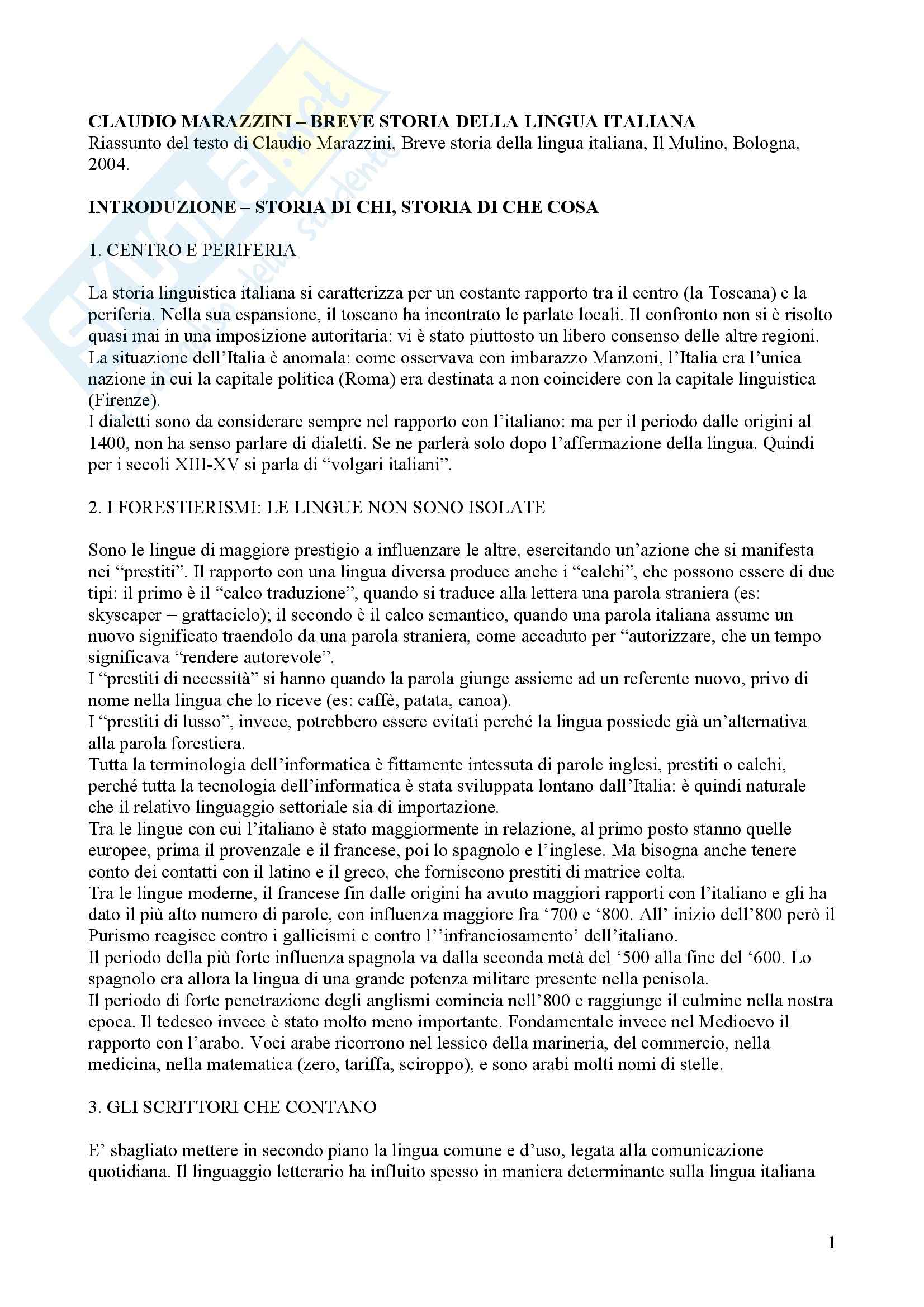 Tecniche espressive e composizione testi in italiano - Claudio Marazzini - breve storia della lingua italiana Pag. 1