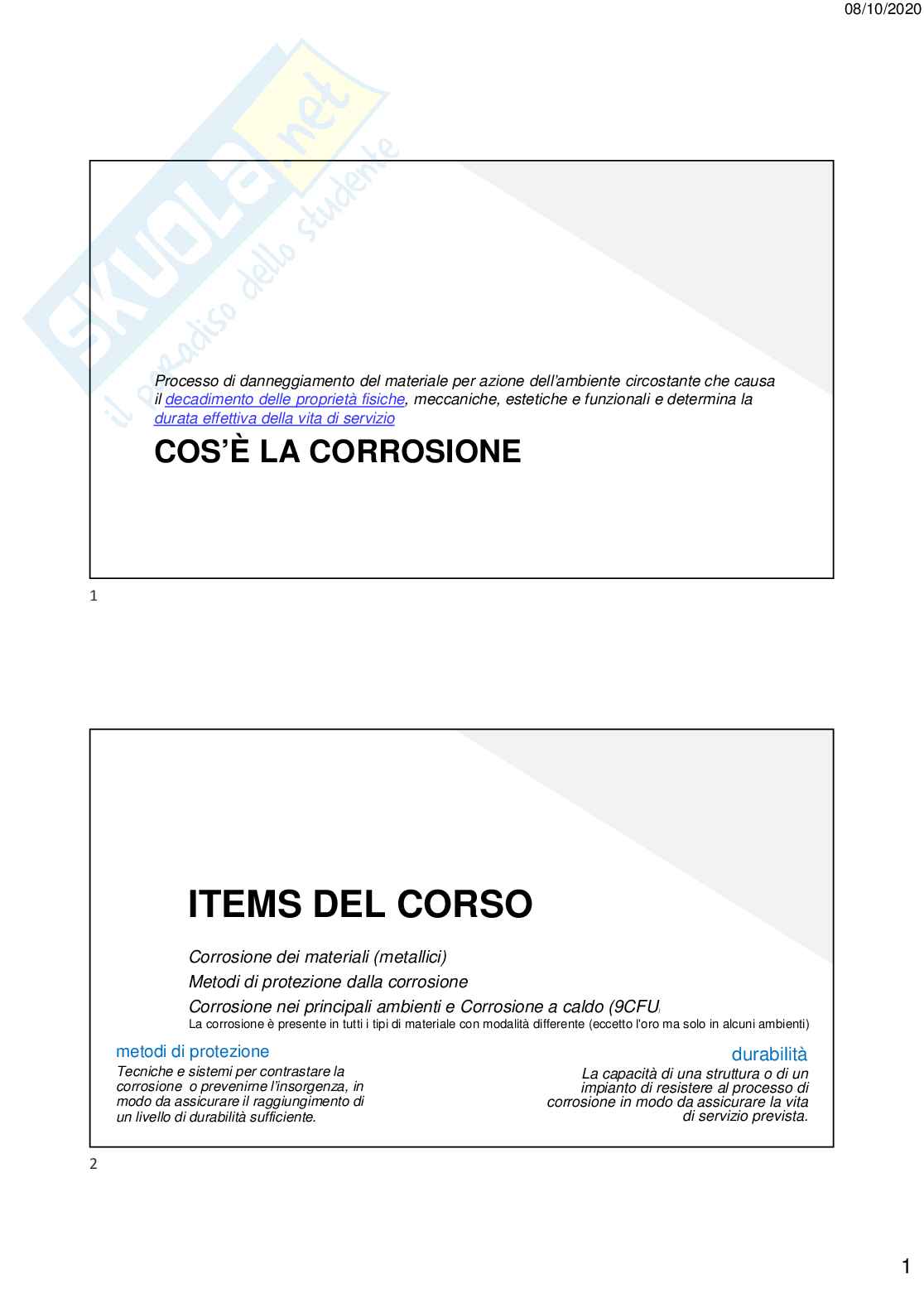 Appunti di Corrosione e protezione dei materiali Pag. 1