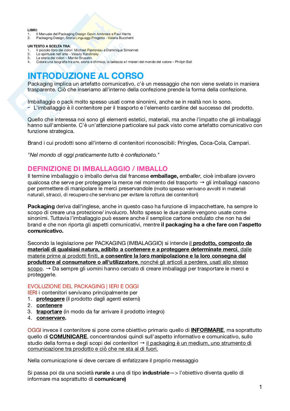 Appunti completi per l'esame di Packaging design  Pag. 1